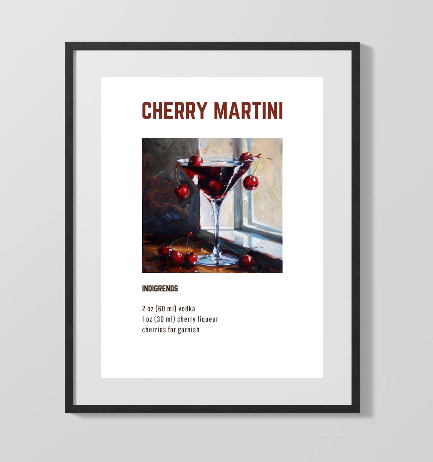 Cherry Martini 16x20 Unframed Print cocktail recipe wall art