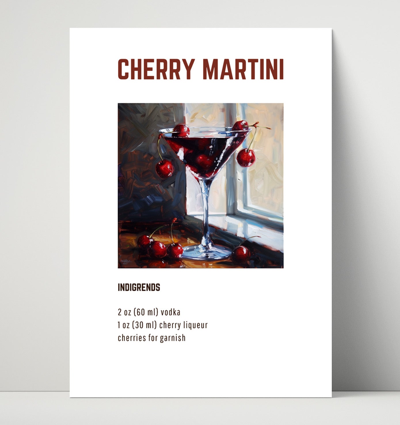 Cherry Martini 16x20 Unframed Print cocktail recipe wall art print – Cocktail Recipies decor