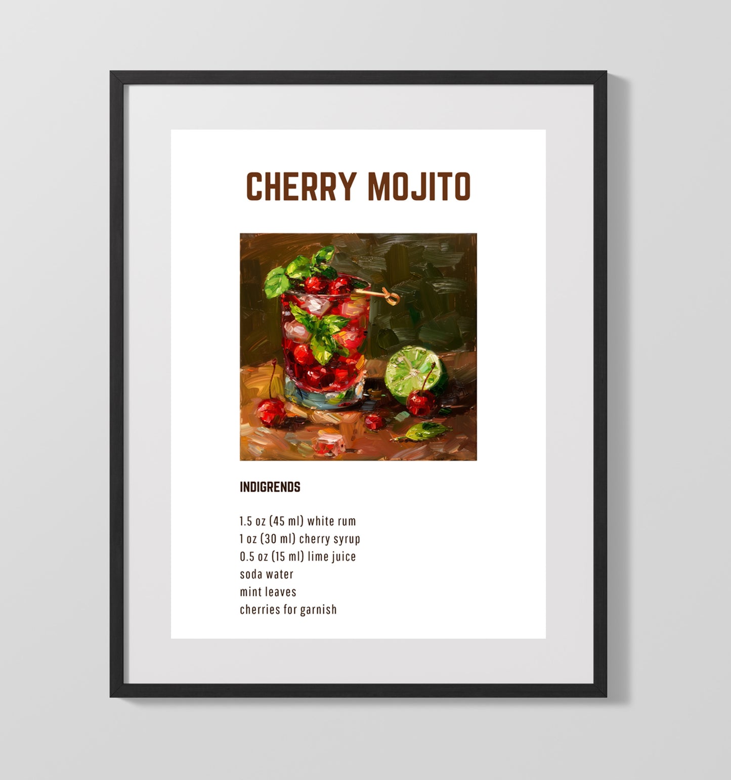 Cherry Mojito 16x20 Unframed Print cocktail recipe wall art