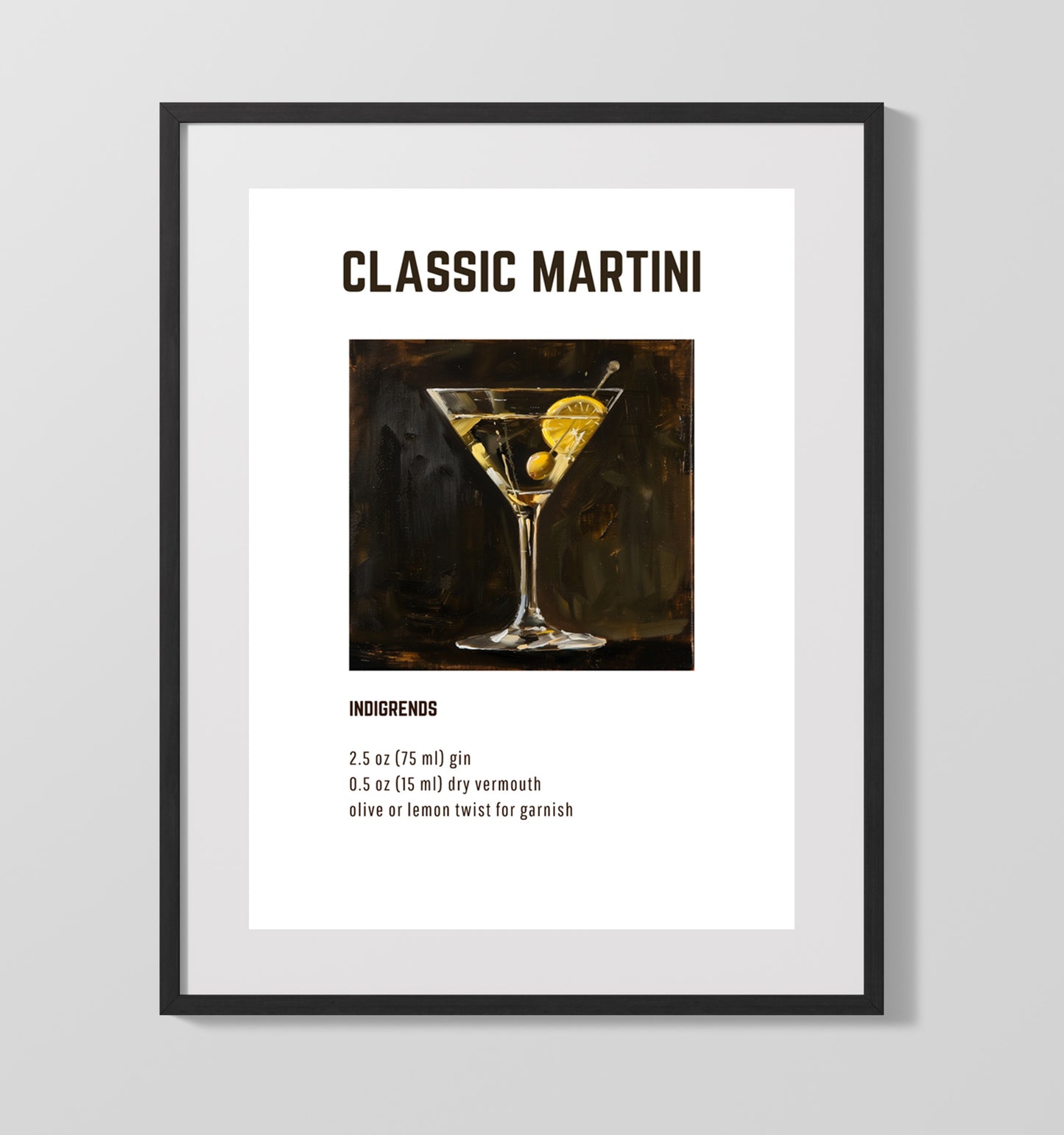 Classic Martini 16x20 Unframed Print cocktail recipe wall art