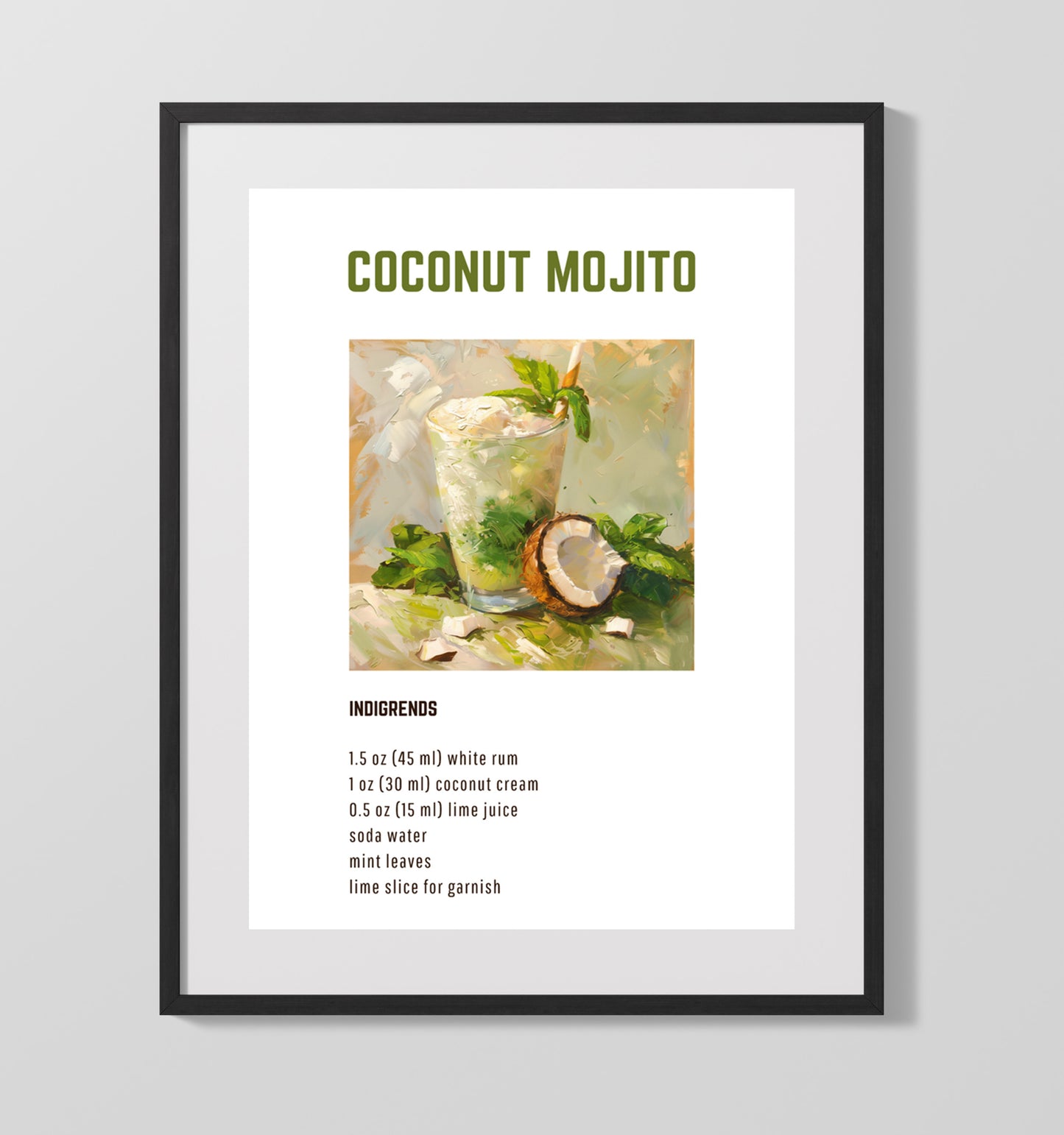 Coconut Mojito 16x20 Unframed Print cocktail recipe wall art