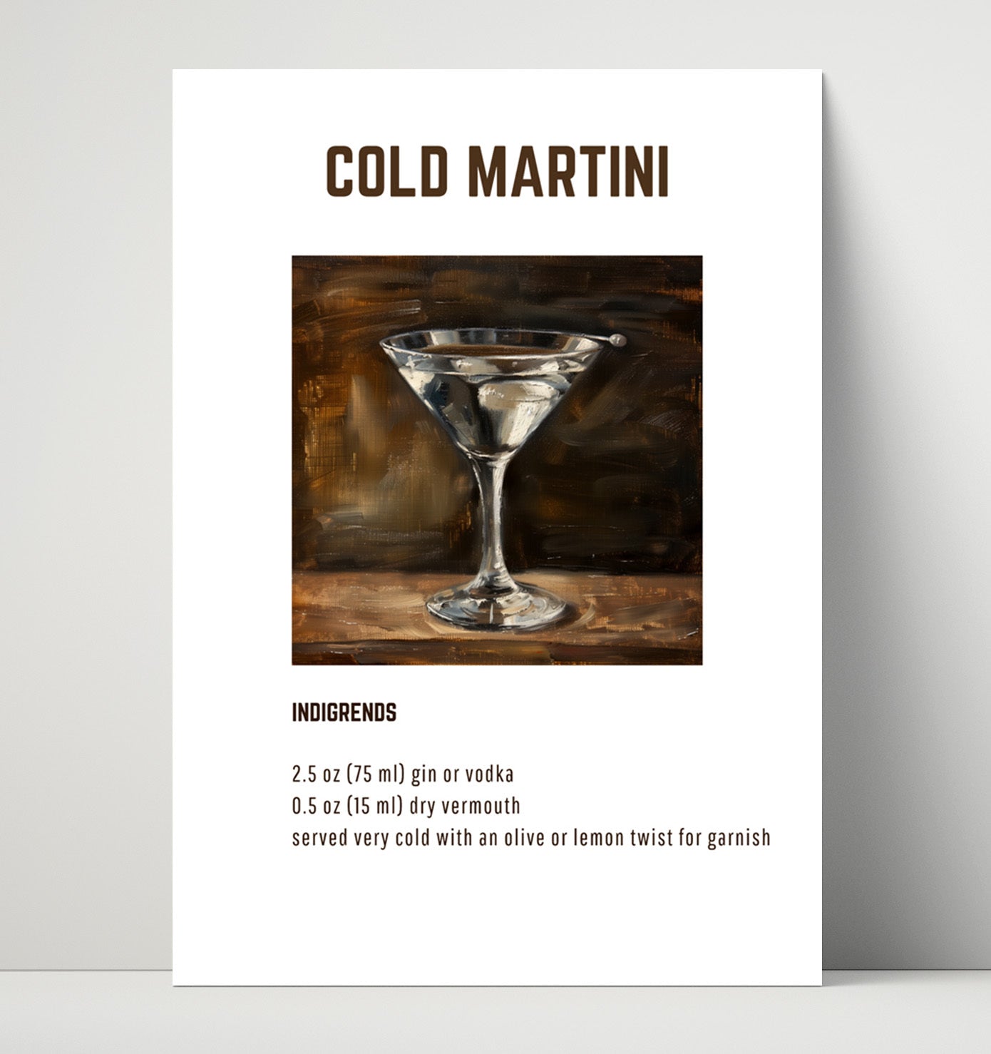 Cold Martini 16x20 Unframed Print cocktail recipe wall art print – Cocktail Recipies decor