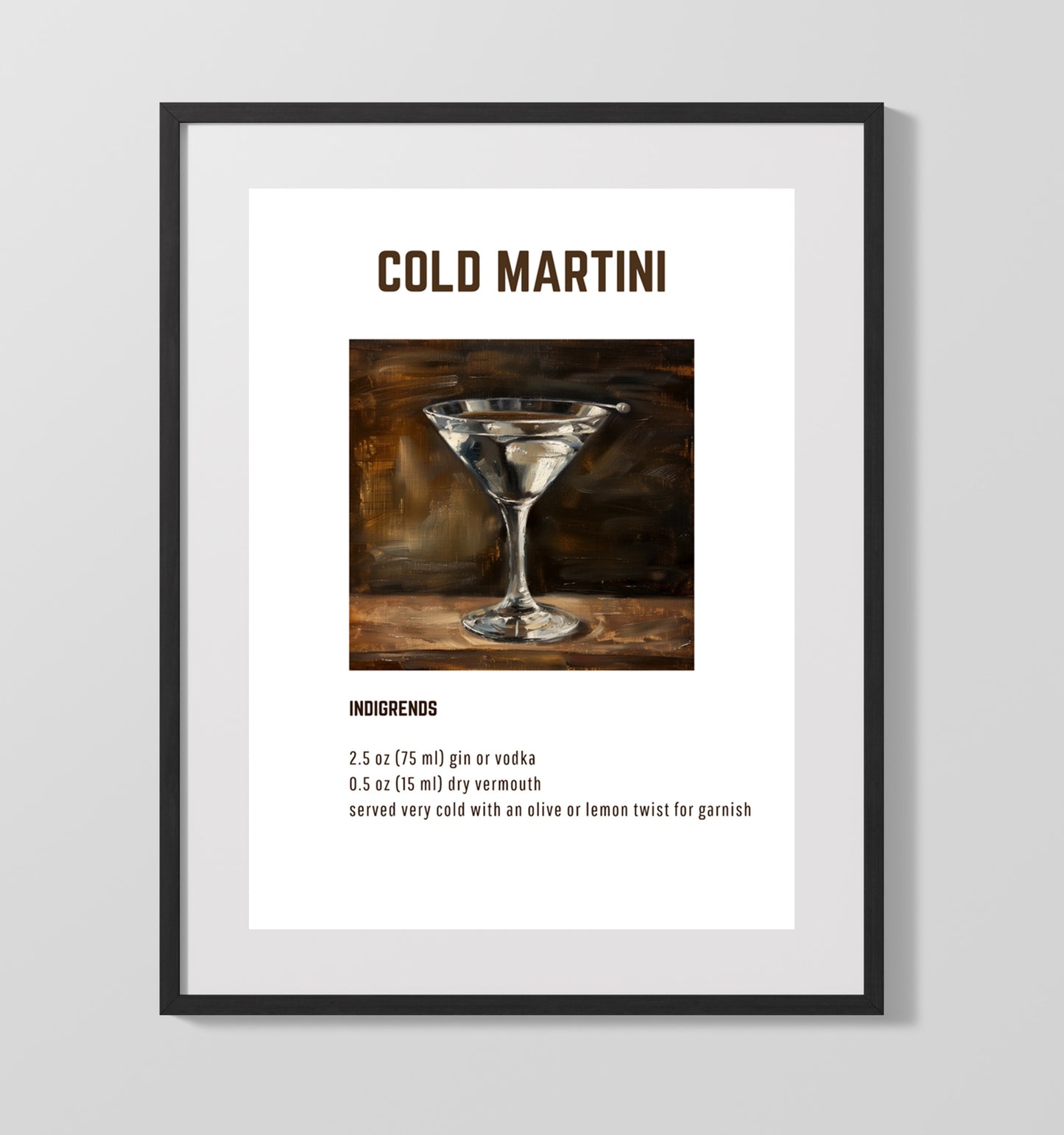 Cold Martini 16x20 Unframed Print cocktail recipe wall art