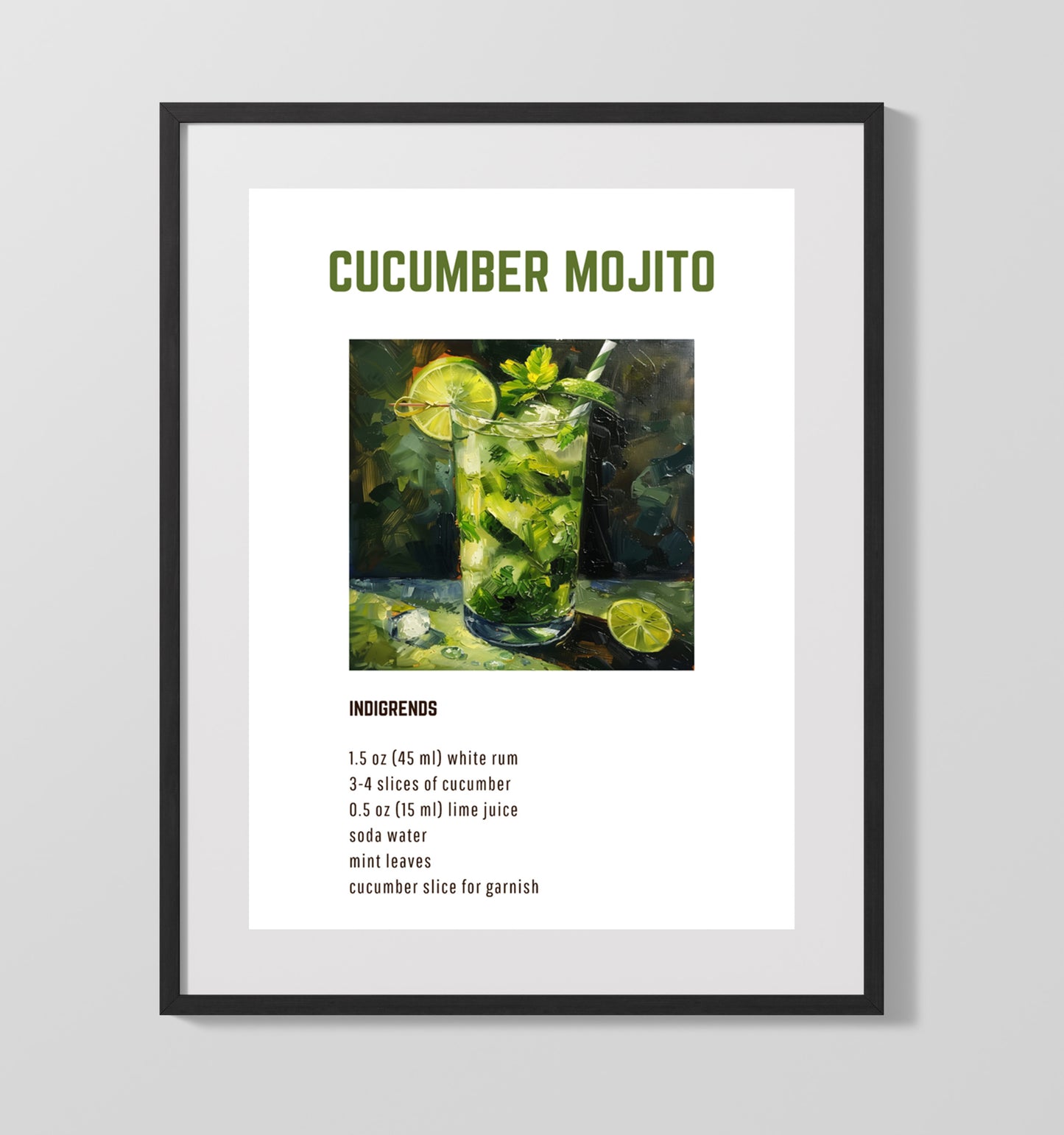 Cucumber Mojito 16x20 Unframed Print cocktail recipe wall art