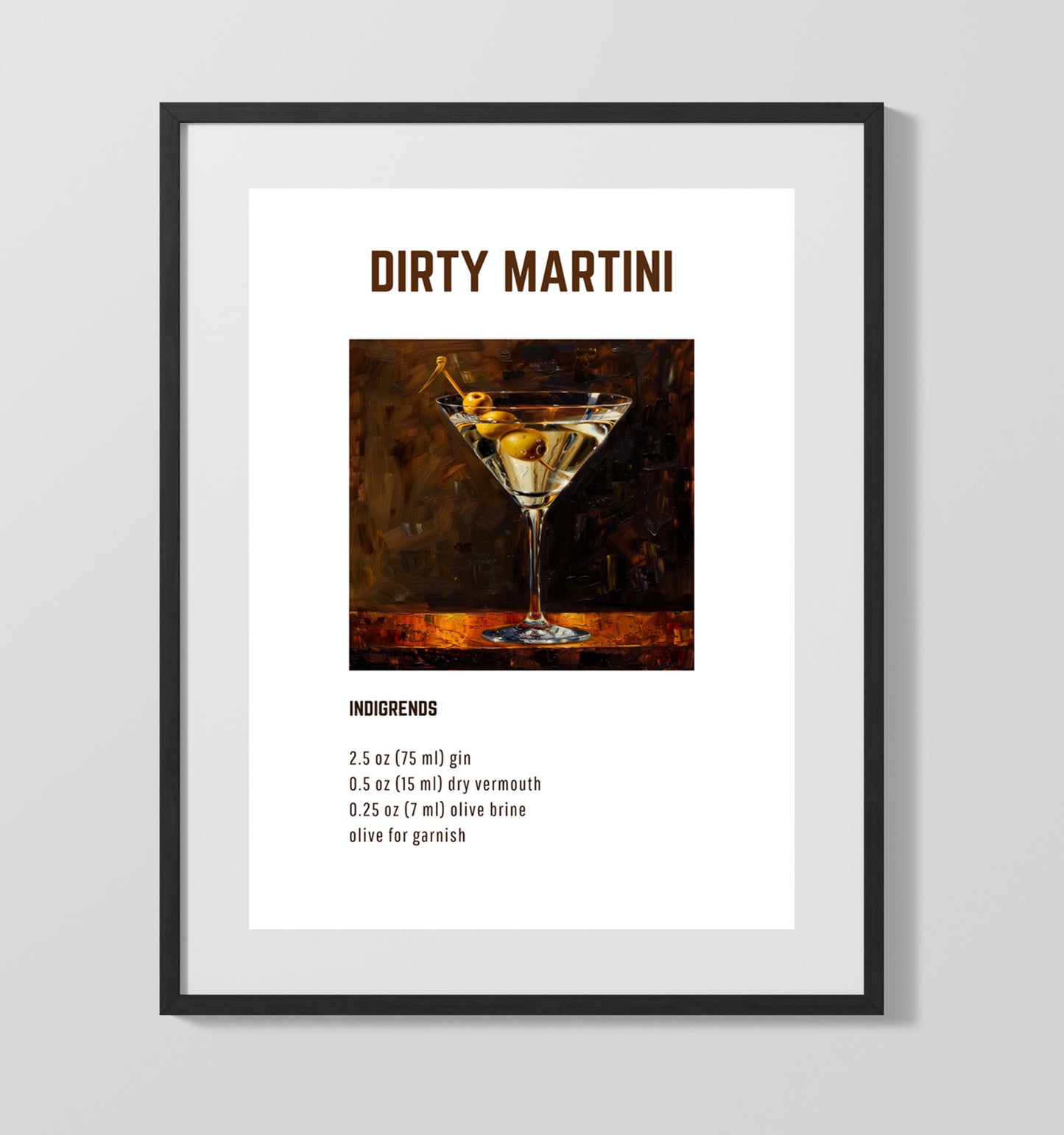 Dirty Martini 16x20 Unframed Print cocktail recipe wall art