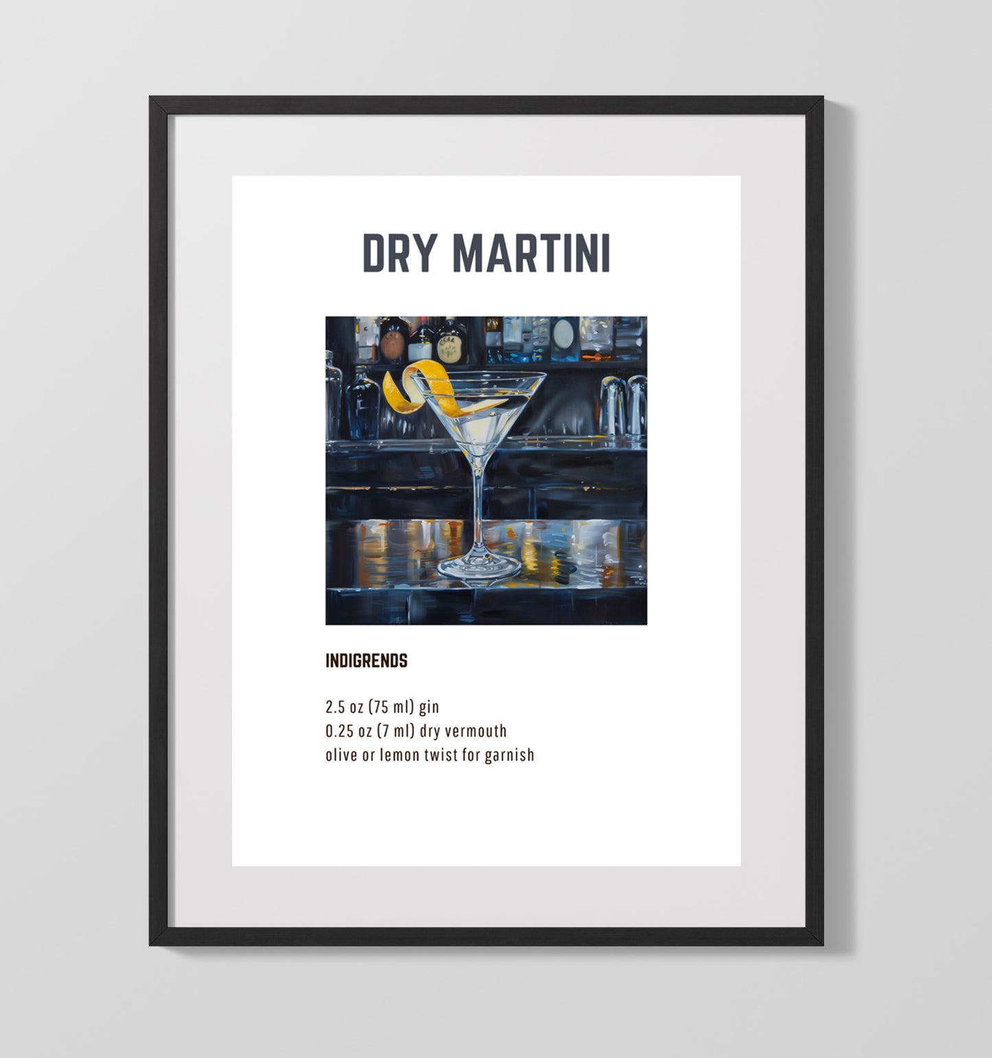 Dry Martini 16x20 Unframed Print cocktail recipe wall art