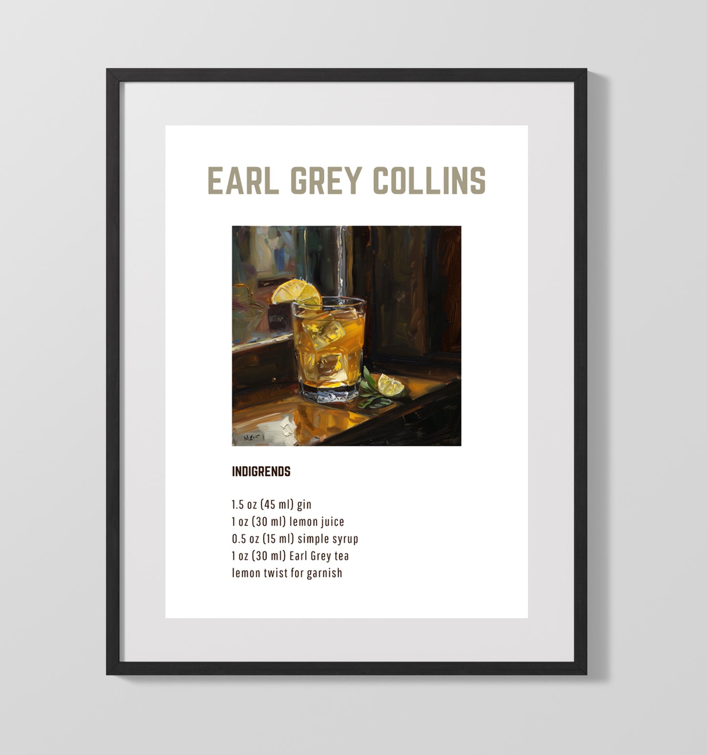 Earl Grey Collins 16x20 Unframed Print cocktail recipe wall art