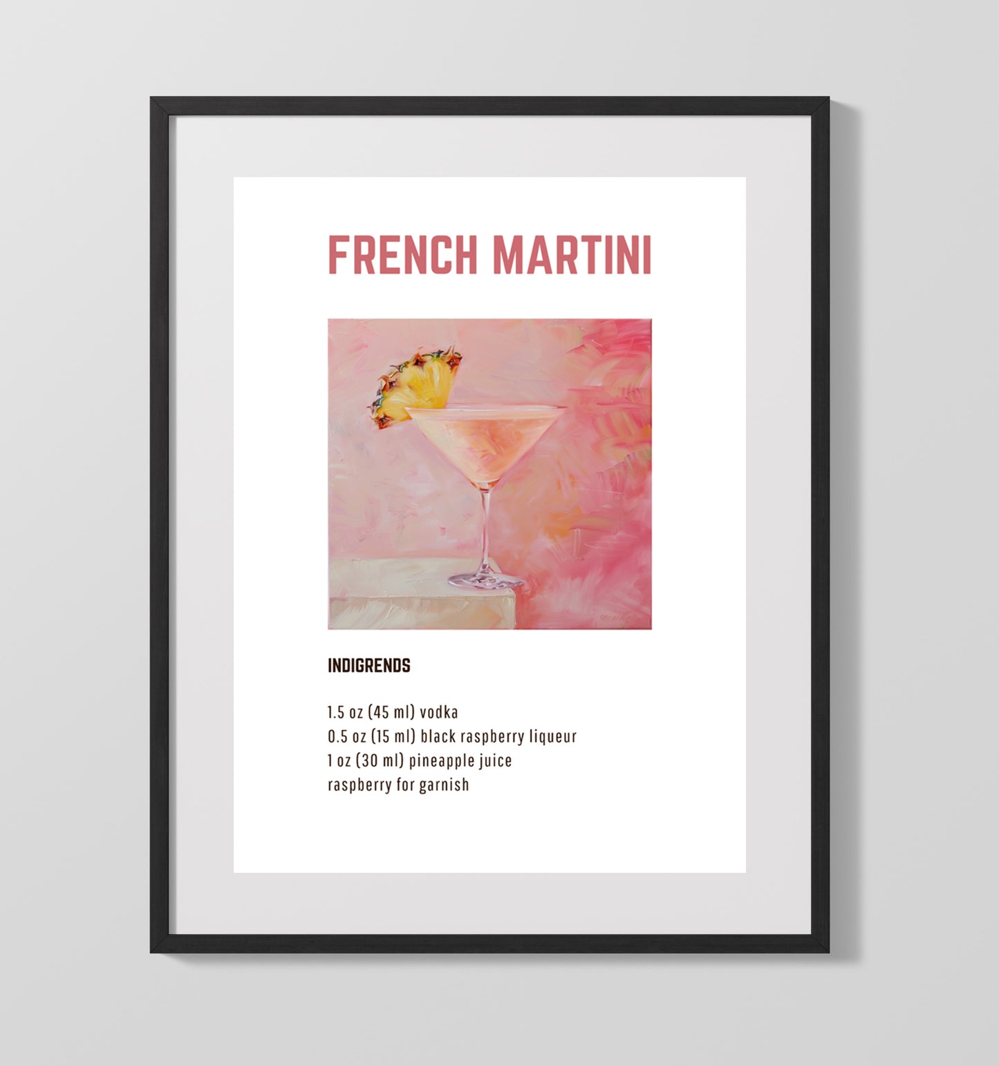 French Martini 16x20 Unframed Print cocktail recipe wall art