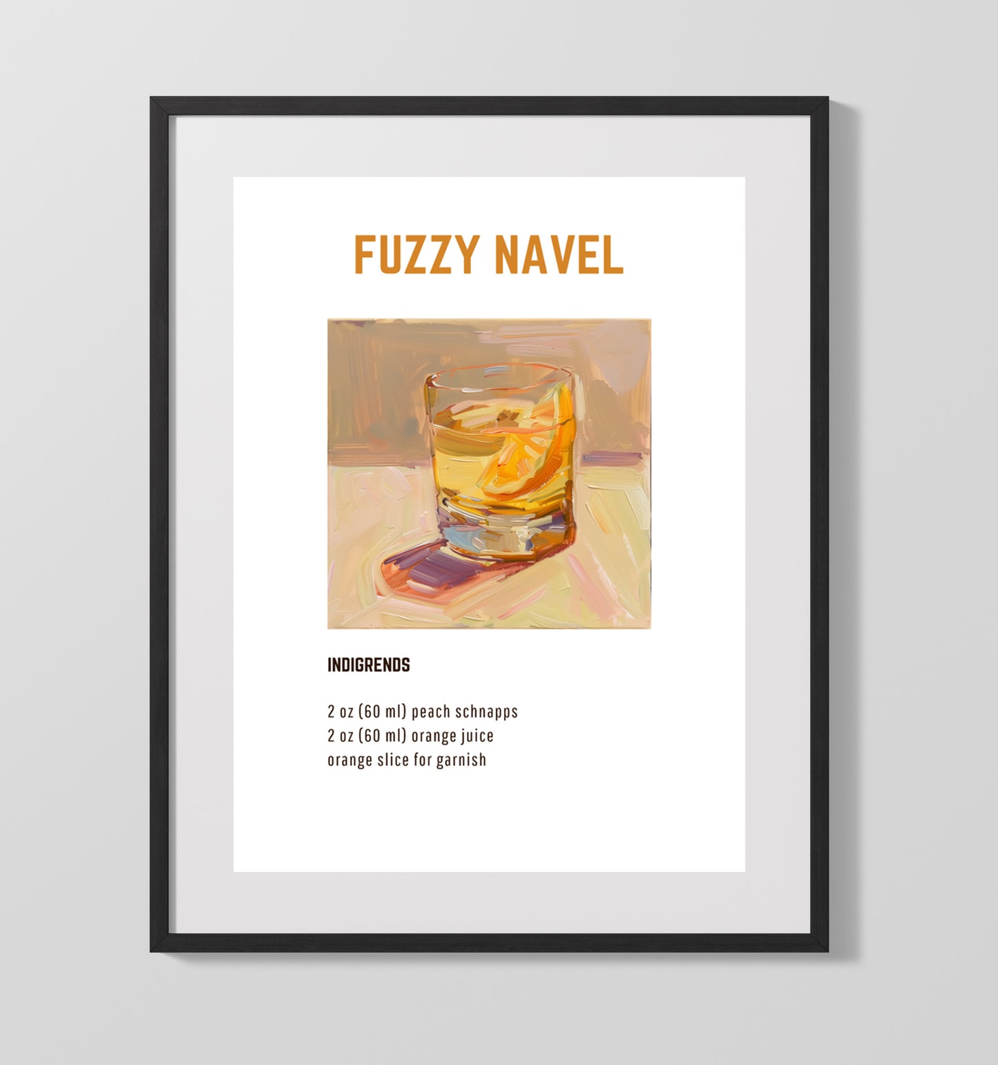 Fuzzy Navel 16x20 Unframed Print cocktail recipe wall art