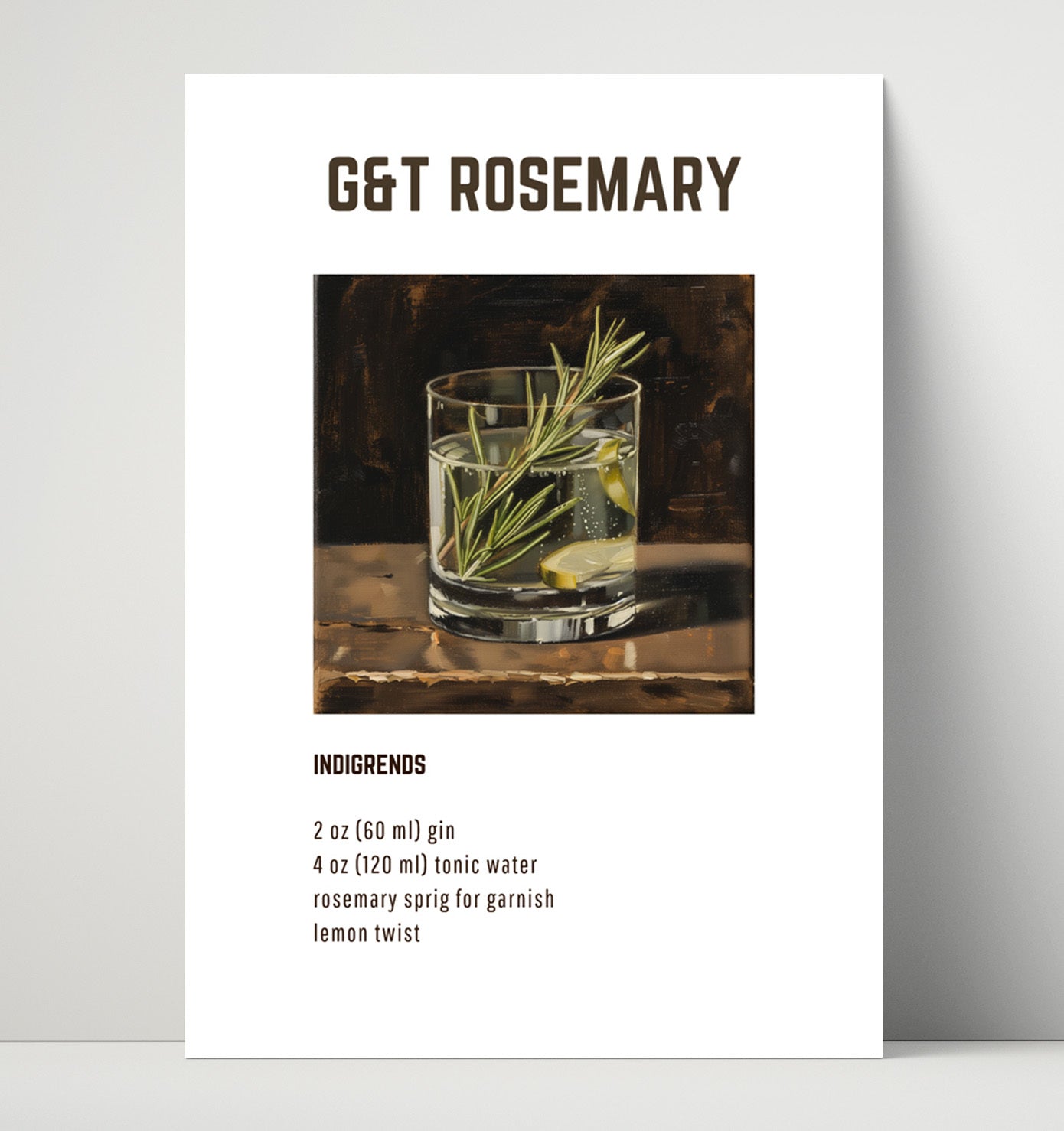 GandT Rosemary 16x20 Unframed Print cocktail recipe wall art print – Cocktail Recipies decor