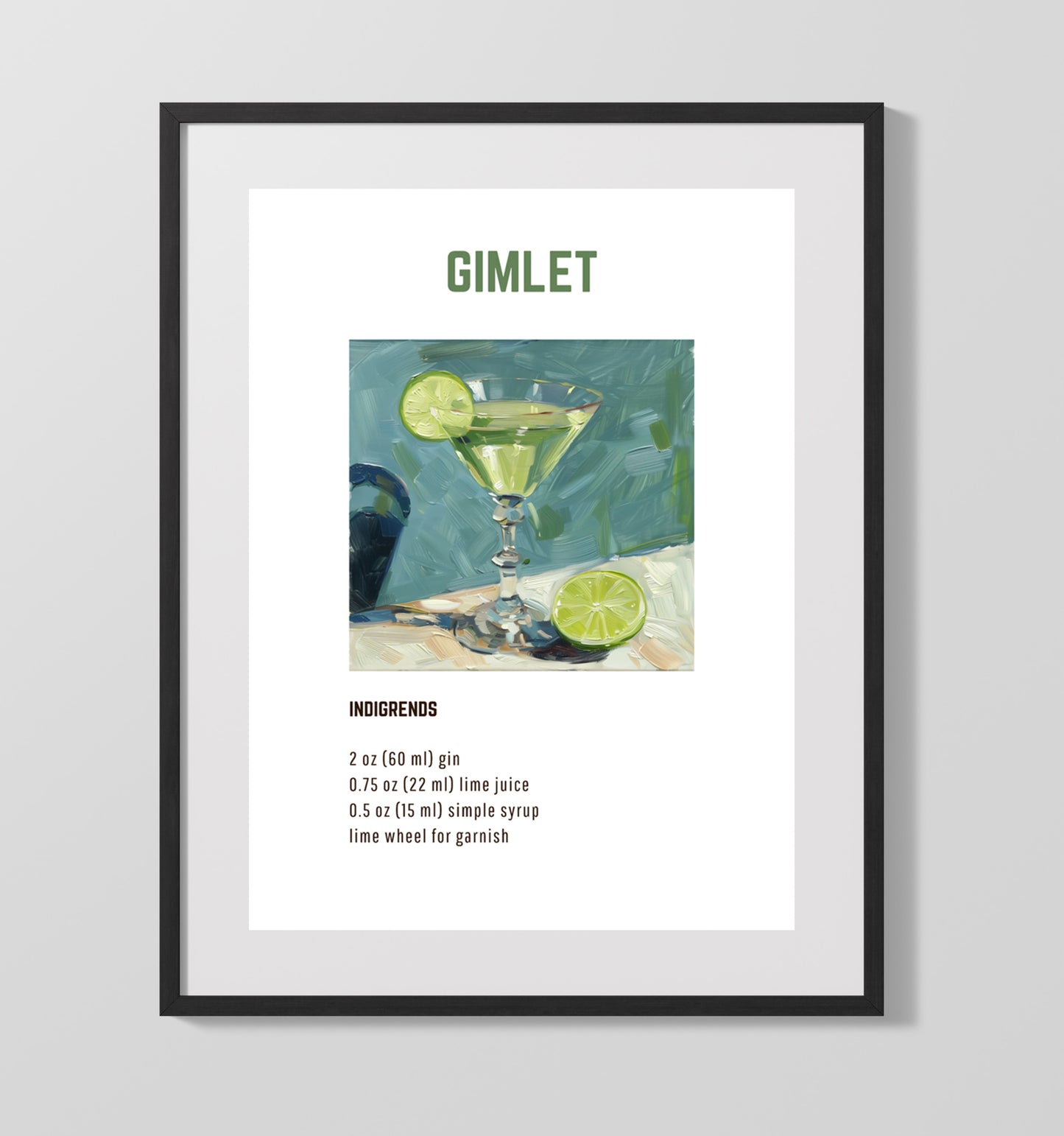 Gimlet 16x20 Unframed Print cocktail recipe wall art