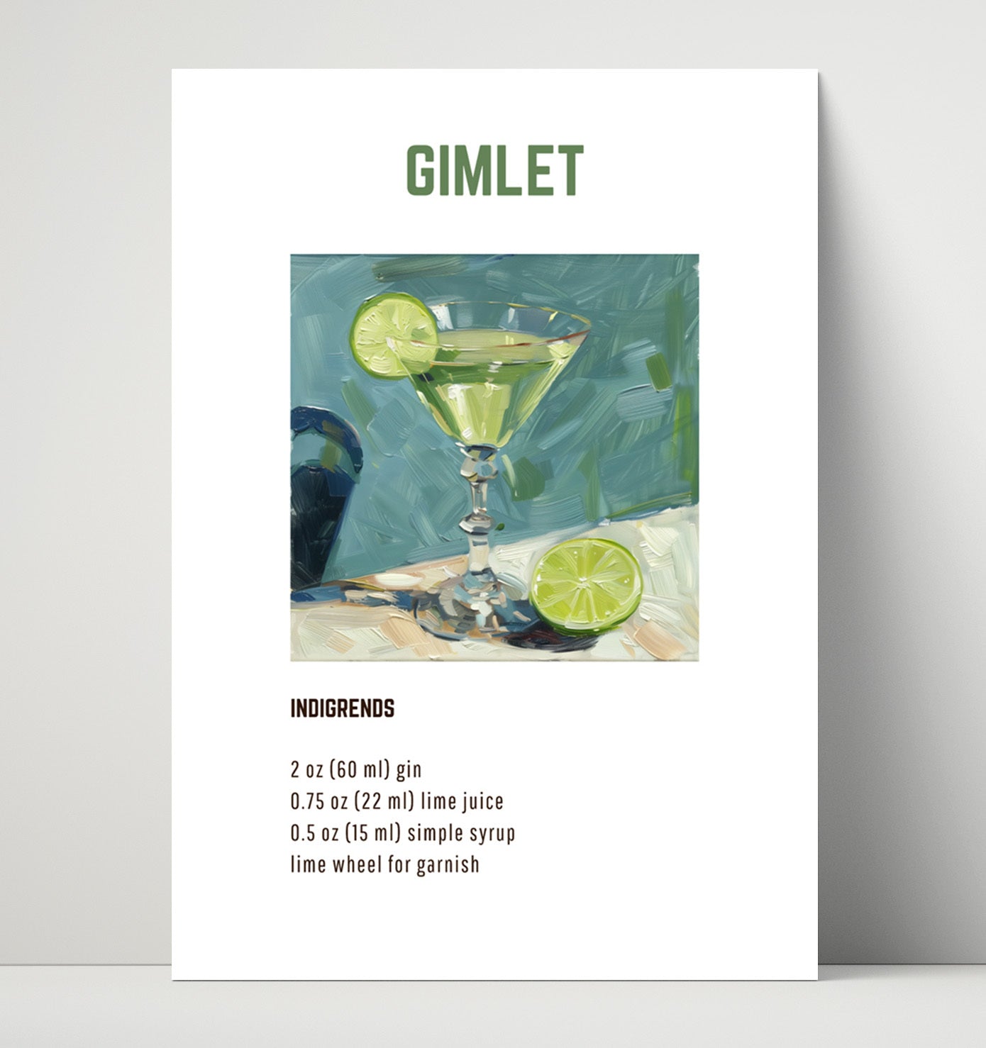 Gimlet 16x20 Unframed Print cocktail recipe wall art print – Cocktail Recipies decor