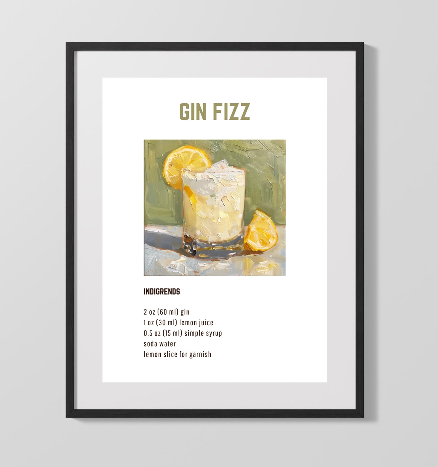 Gin Fizz 16x20 Unframed Print cocktail recipe wall art