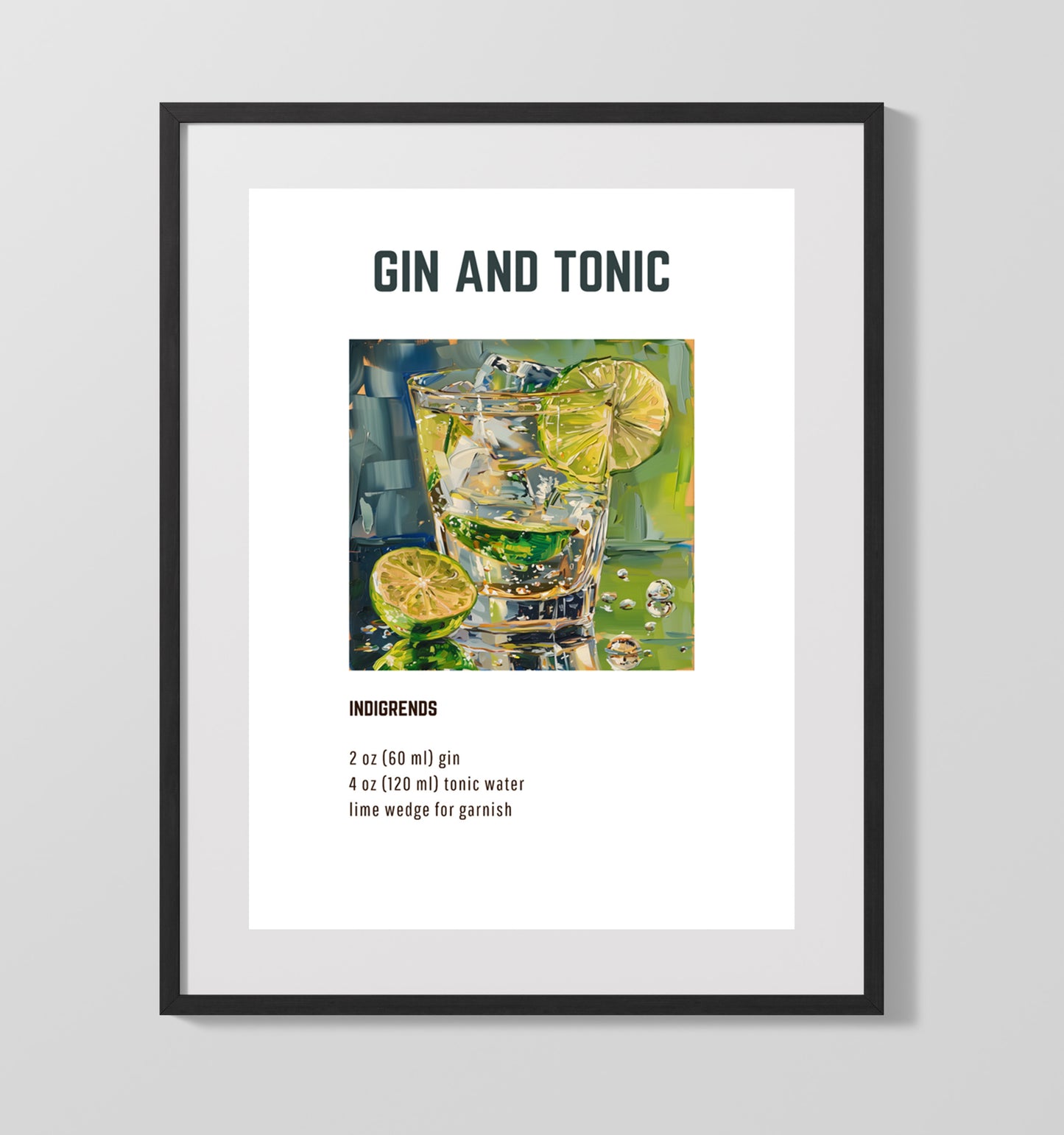 Gin & Tonic 16x20 Unframed Print cocktail recipe wall art