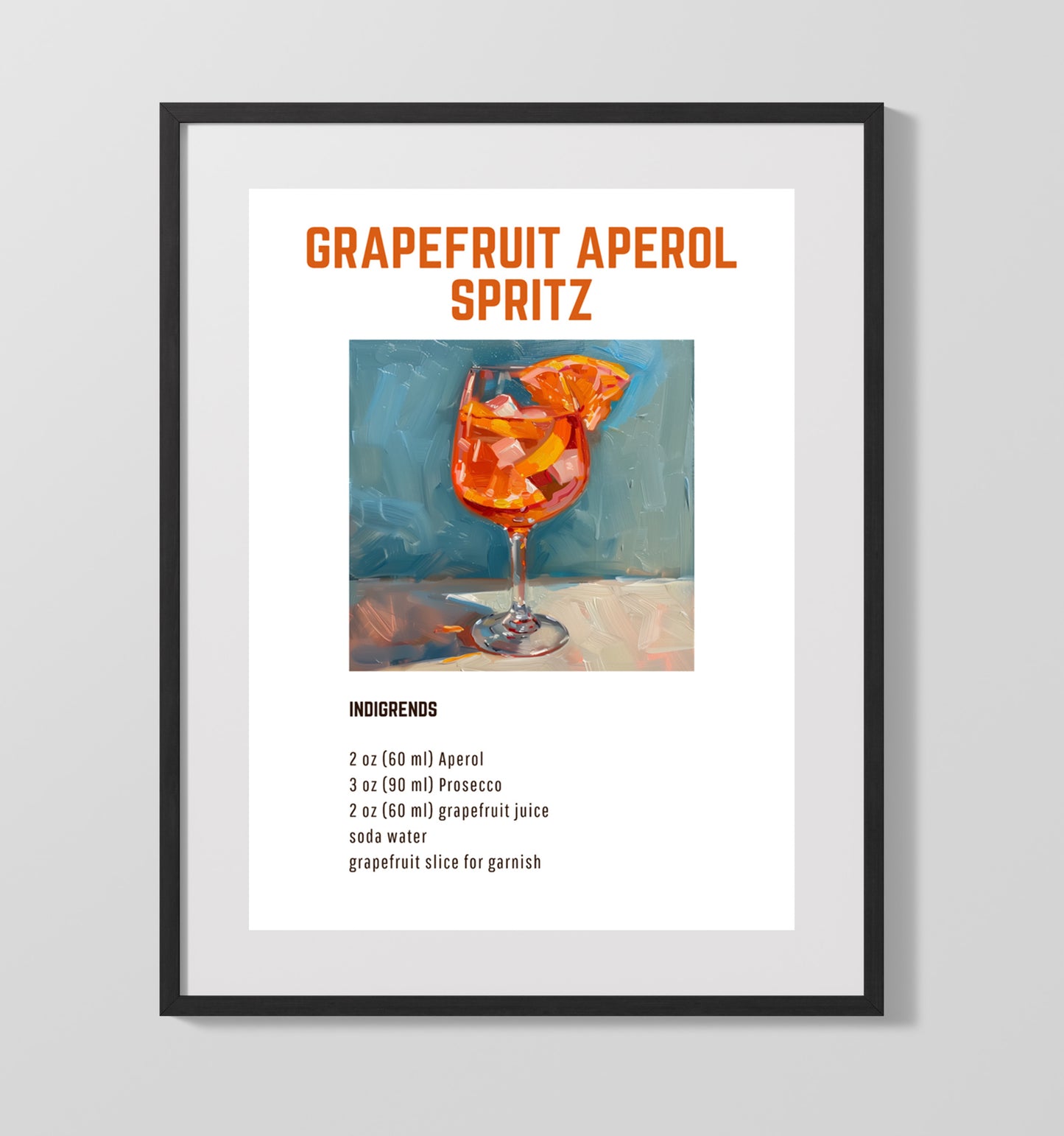Grapefruit Aperol Spritz 16x20 Unframed Print cocktail recipe wall art