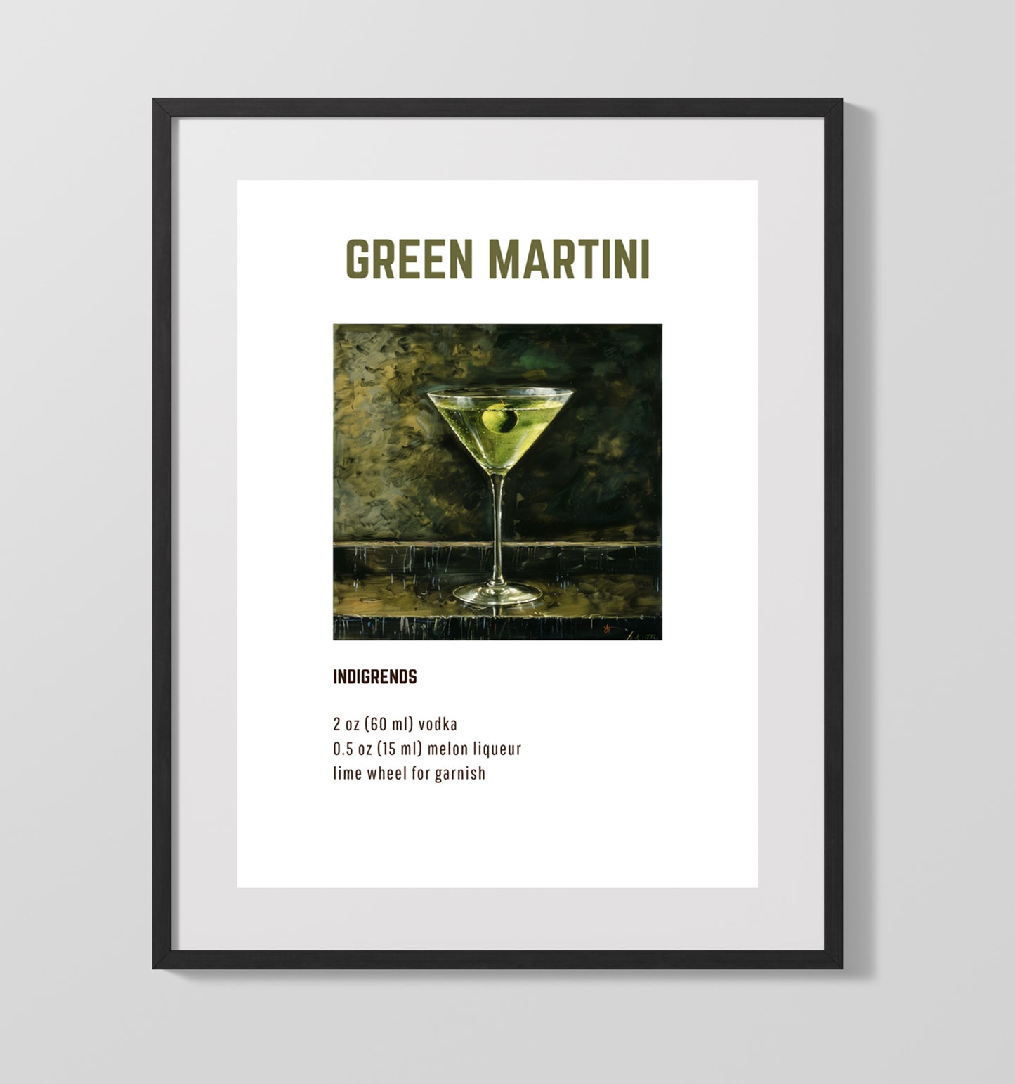 Green Martini 16x20 Unframed Print cocktail recipe wall art