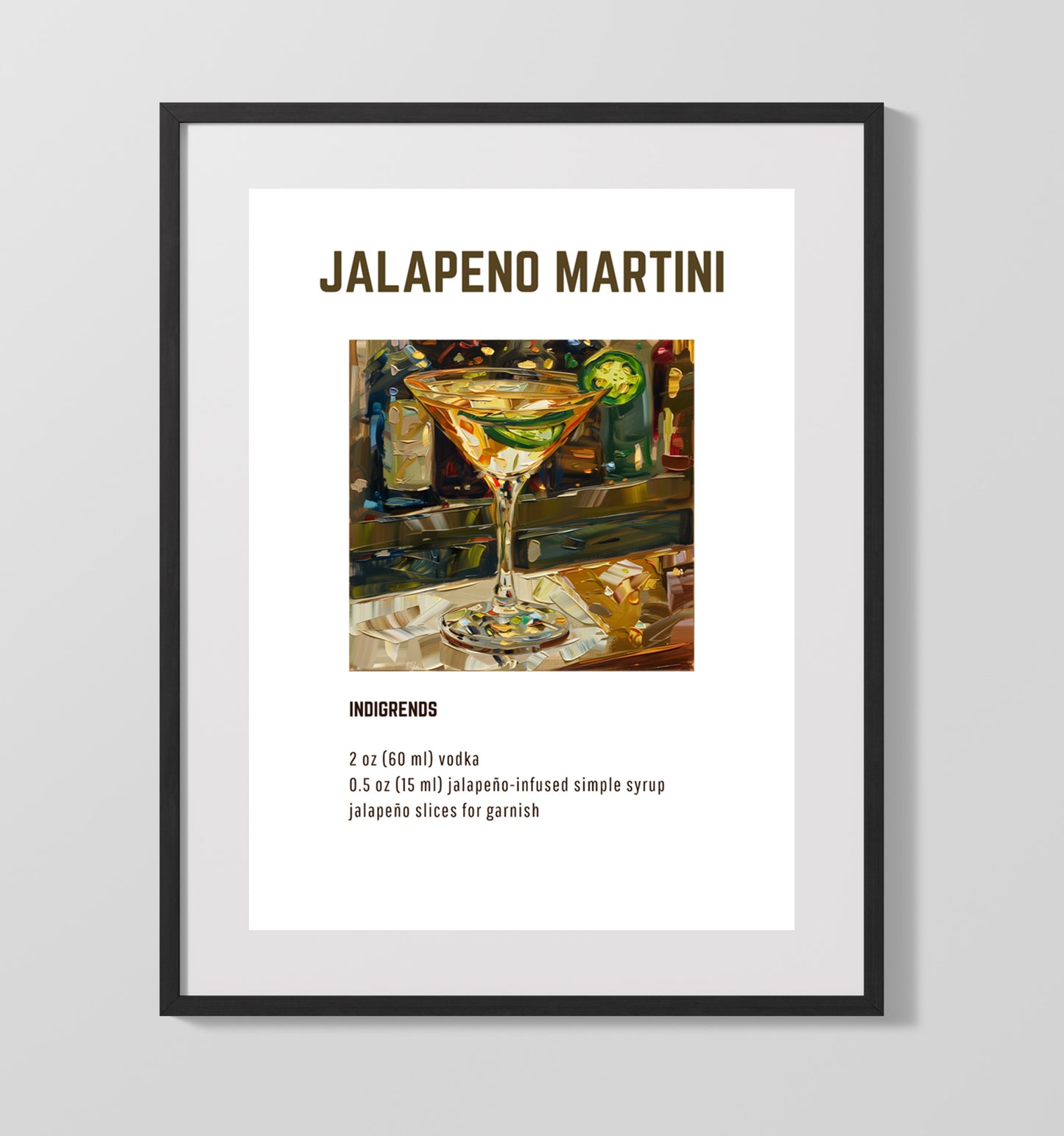 Jalapeño Martini 16x20 Unframed Print cocktail recipe wall art