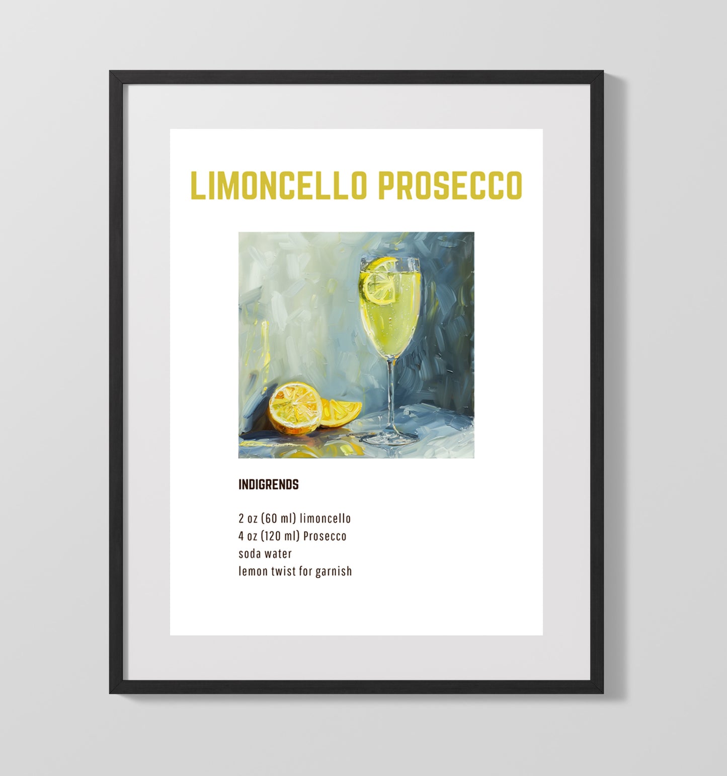 Limoncello Prosecco 16x20 Unframed Print cocktail recipe wall art