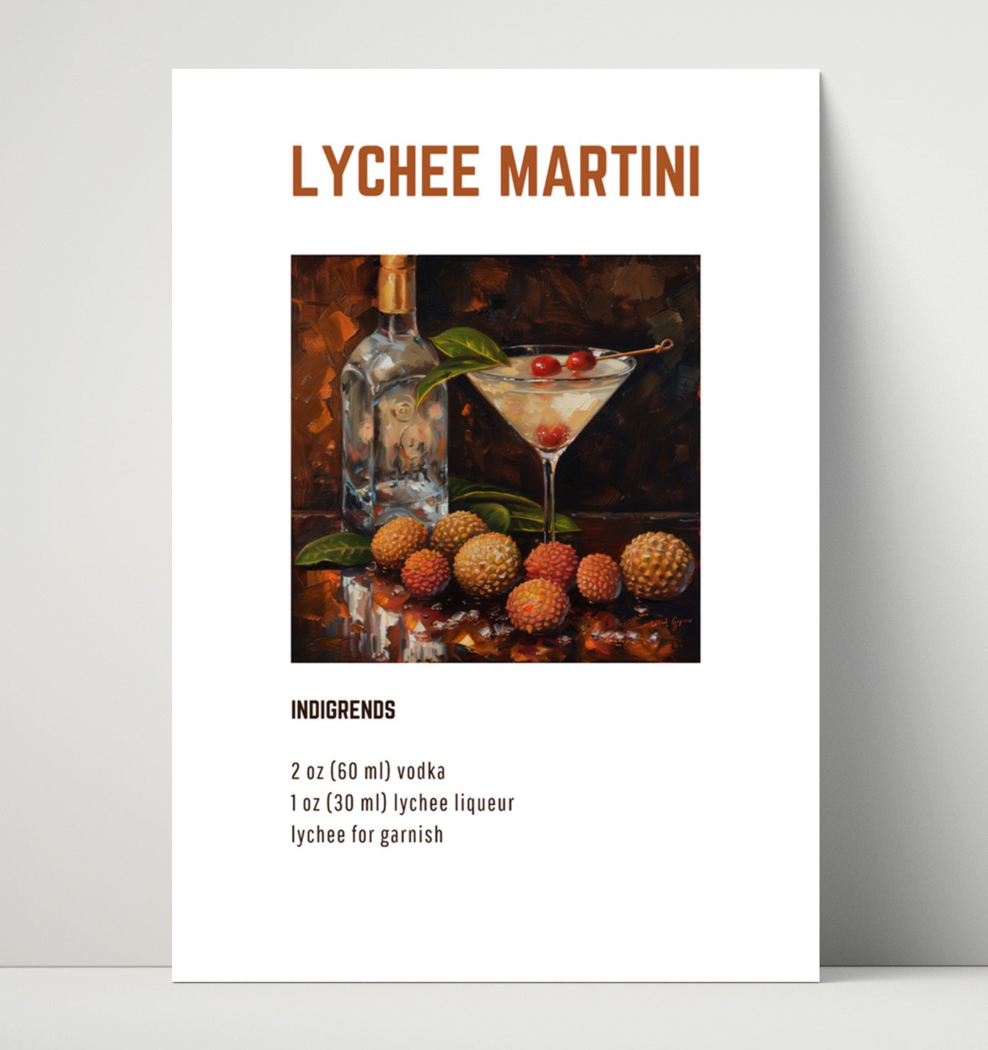 Lychee Martini 16x20 Unframed Print cocktail recipe wall art print – Cocktail Recipies decor