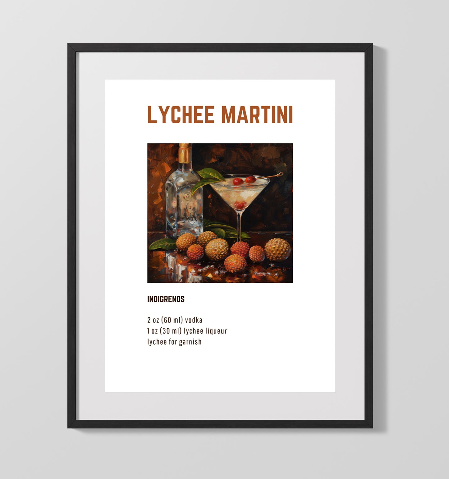 Lychee Martini 16x20 Unframed Print cocktail recipe wall art