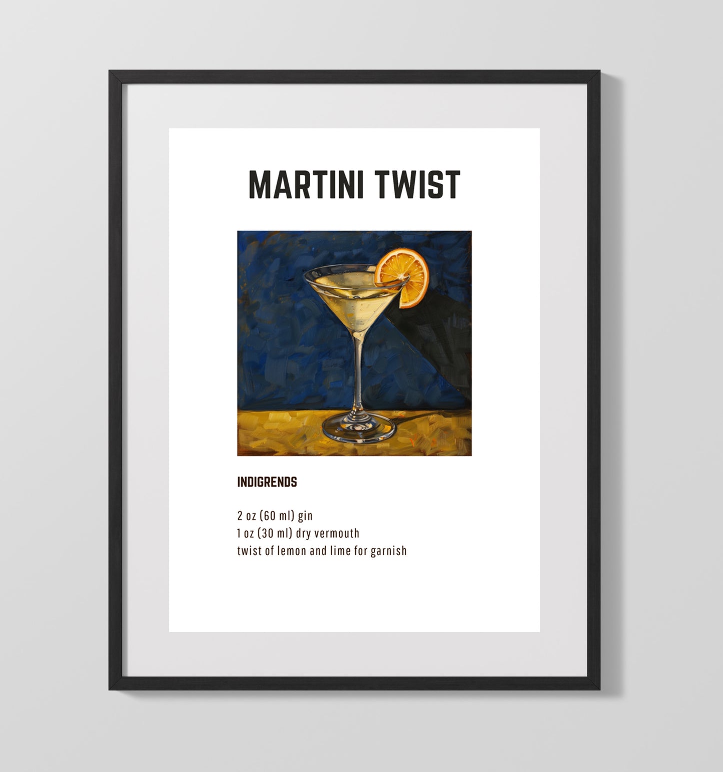 Martini Twist 16x20 Unframed Print cocktail recipe wall art