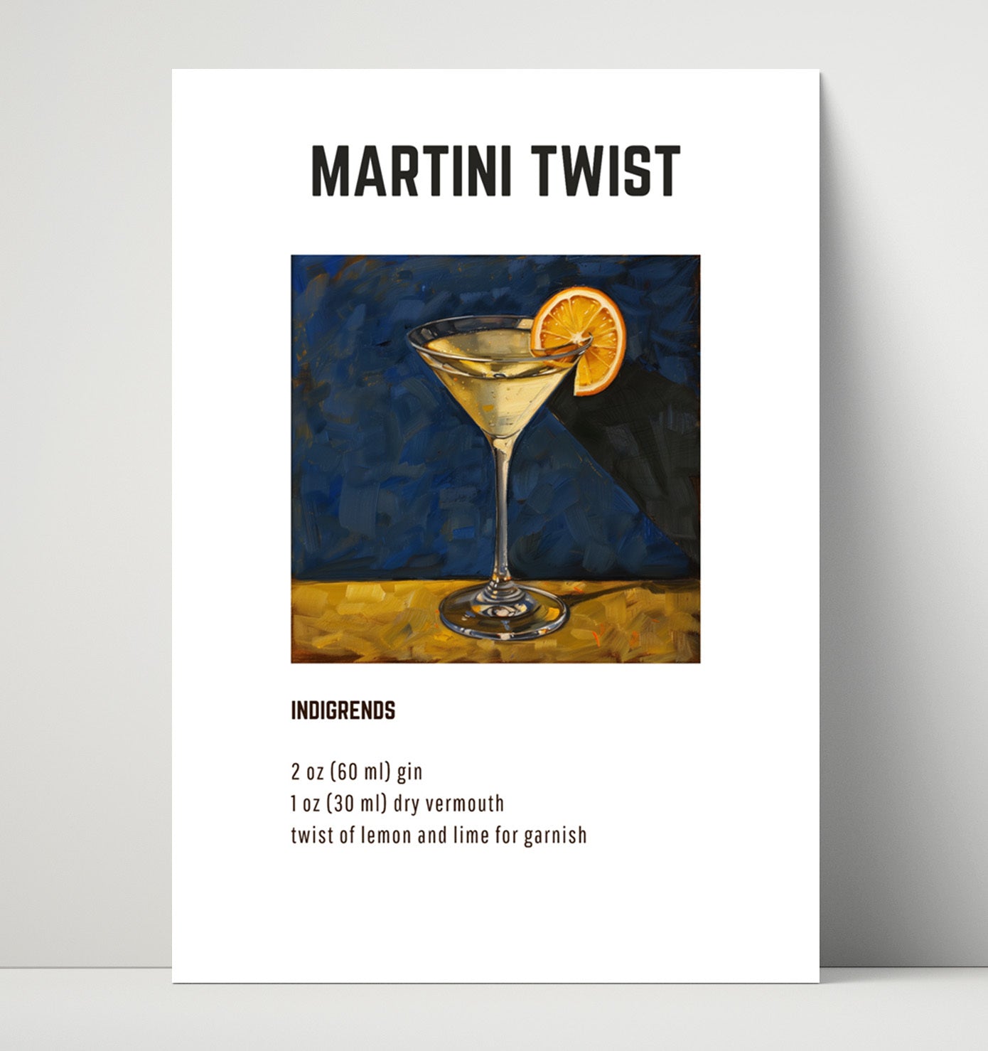 Martini Twist 16x20 Unframed Print cocktail recipe wall art print – Cocktail Recipies decor