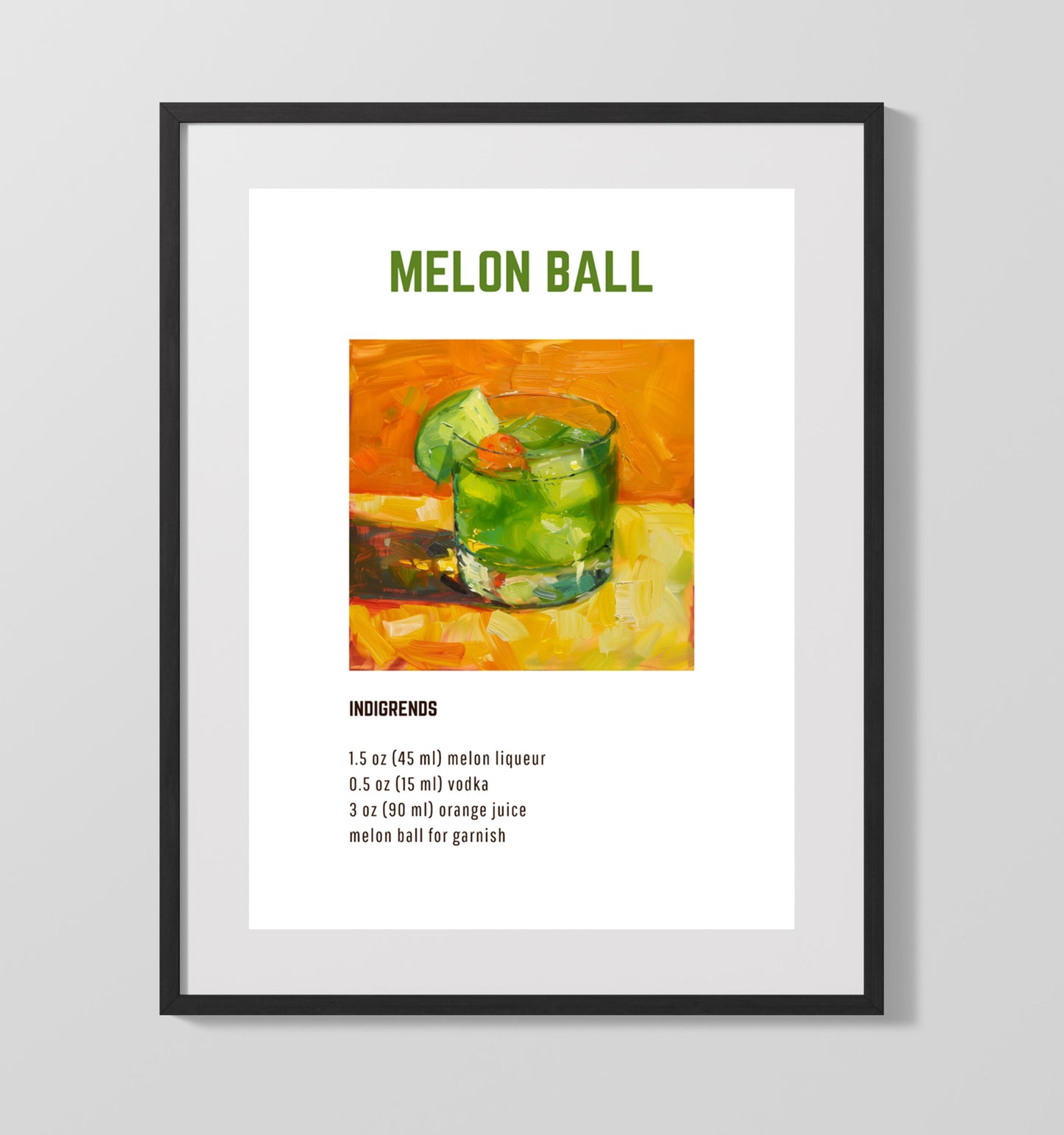Melon Ball 16x20 Unframed Print cocktail recipe wall art