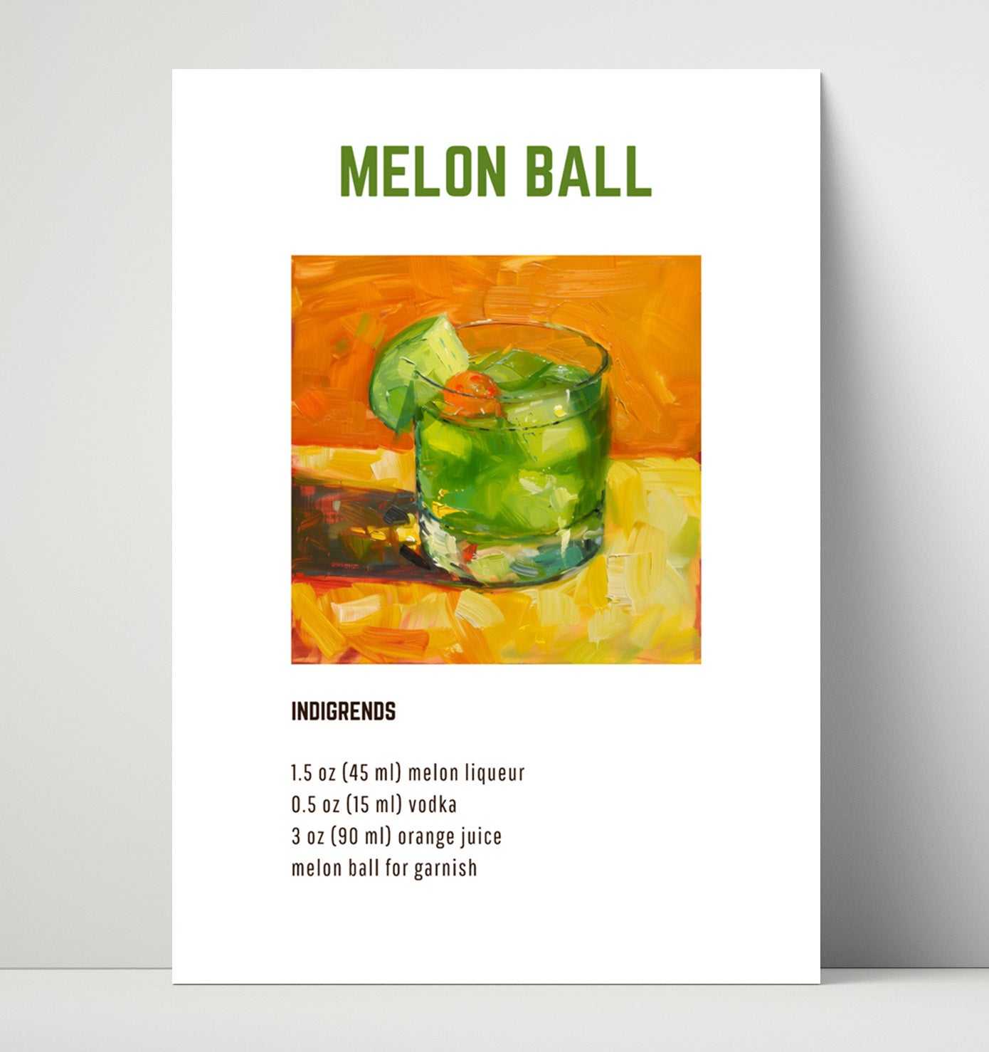Melon Ball 16x20 Unframed Print cocktail recipe wall art print – Cocktail Recipies decor