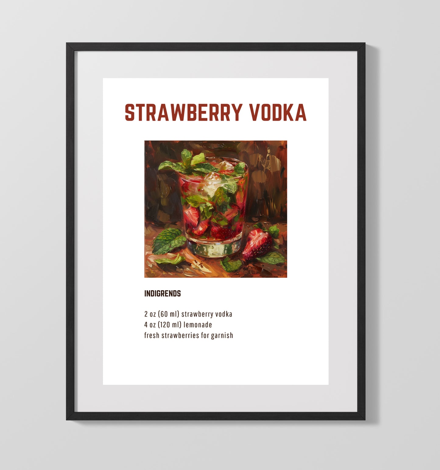 Mint Julep 16x20 Unframed Print cocktail recipe wall art