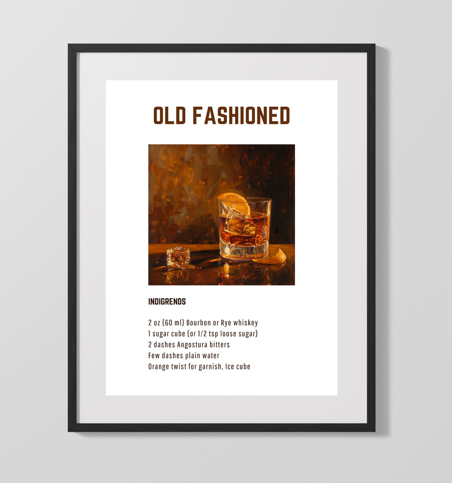 Old Fashioned 16x20 Unframed Print cocktail recipe wall art