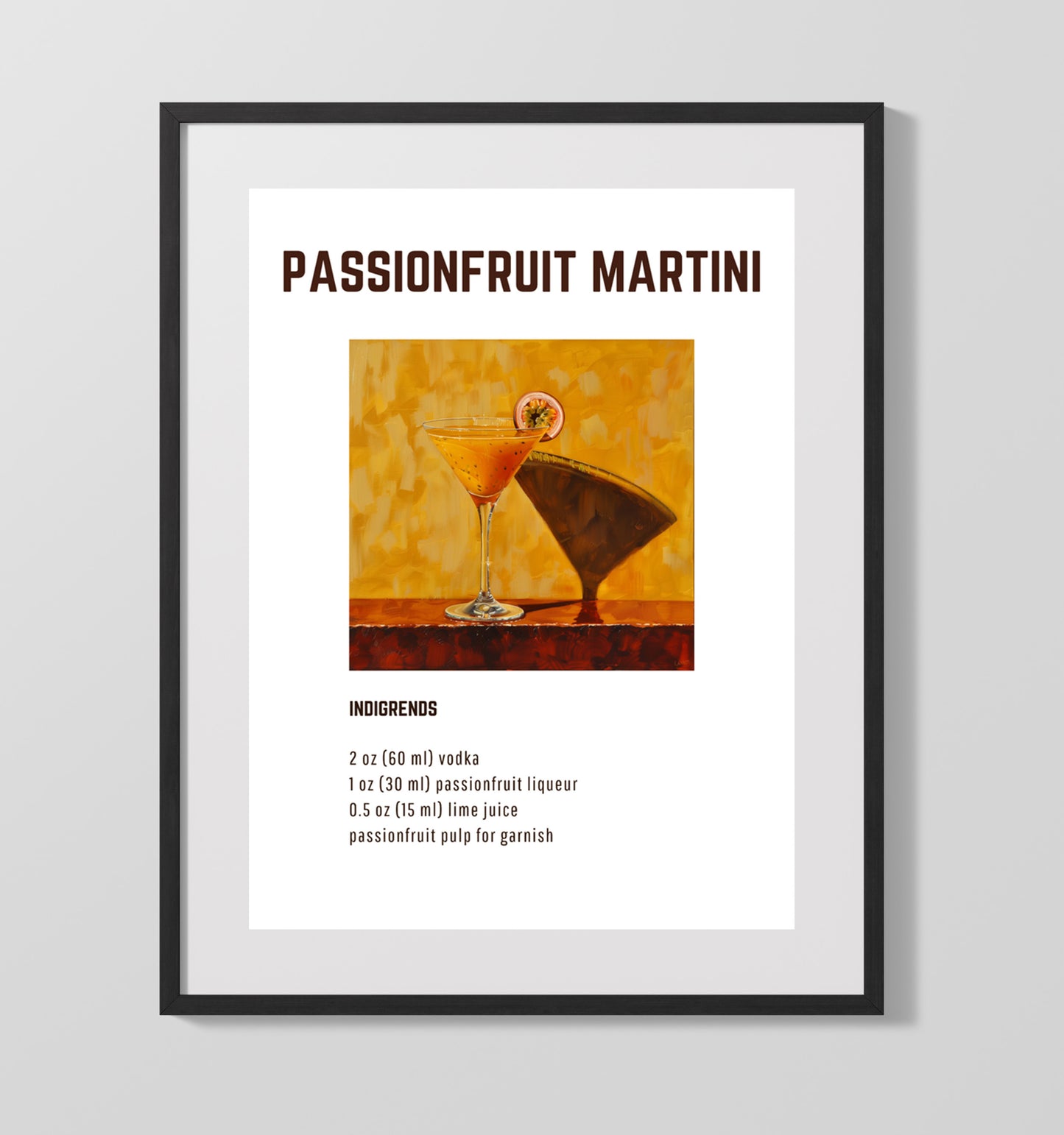 Passionfruit Martini 16x20 Unframed Print cocktail recipe wall art