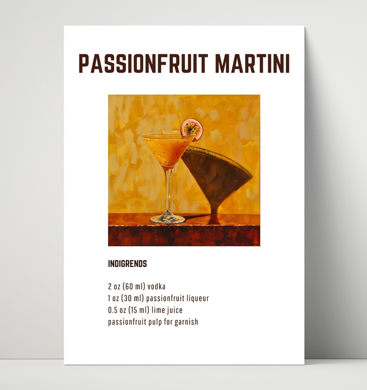 Passionfruit Martini 16x20 Unframed Print cocktail recipe wall art print – Cocktail Recipies decor