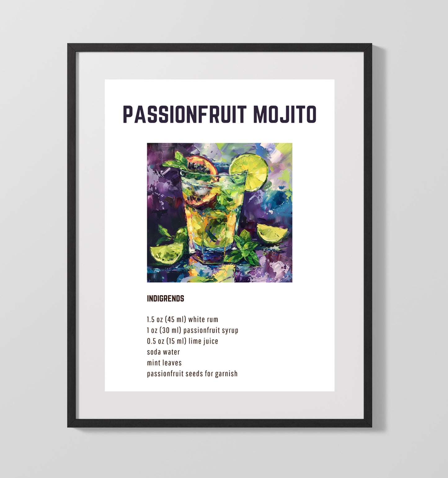 Passionfruit Mojito 16x20 Unframed Print cocktail recipe wall art