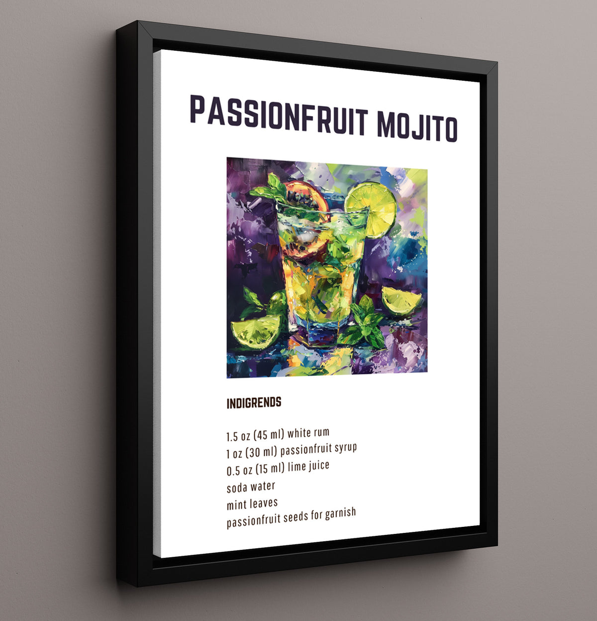 Passionfruit Mojito - Tropical Citrus Passion Cocktail - 16x20 Framed Canvas
