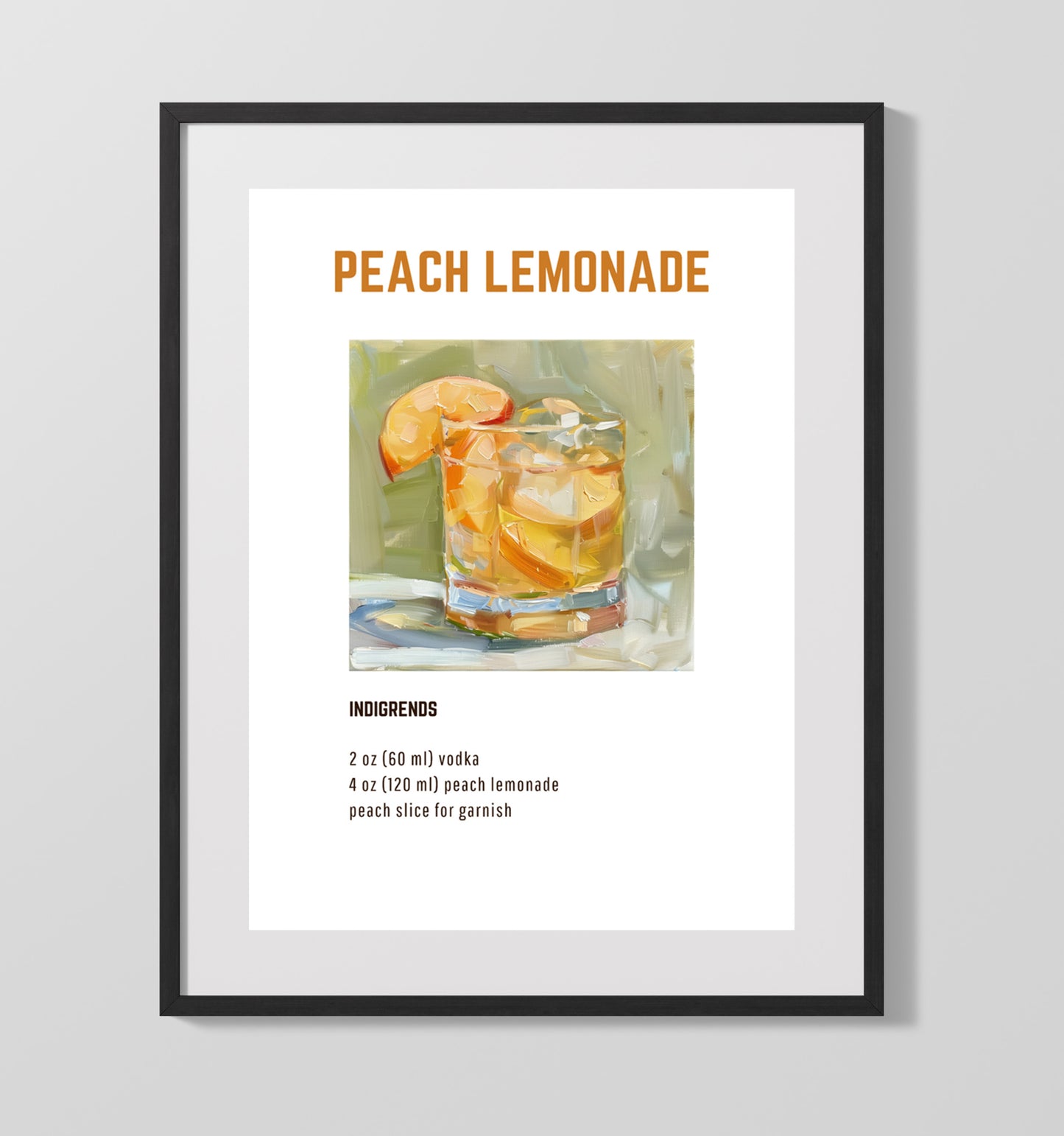 Peach Lemonade 16x20 Unframed Print cocktail recipe wall art