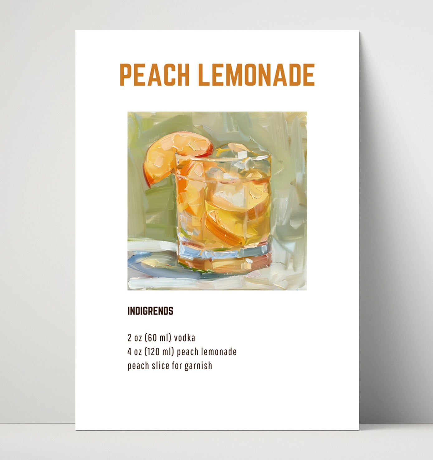 Peach Lemonade 16x20 Unframed Print cocktail recipe wall art print – Cocktail Recipies decor