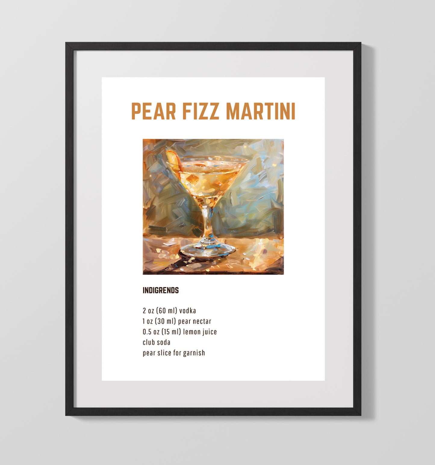 Pear Fizz Martini 16x20 Unframed Print cocktail recipe wall art