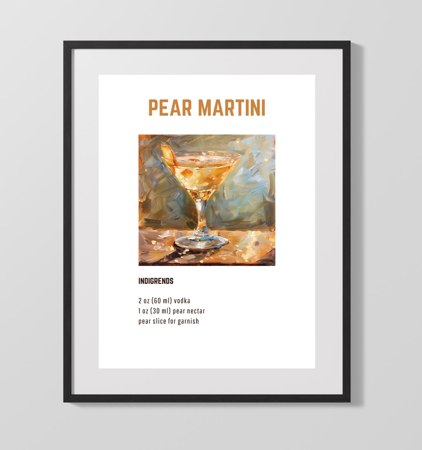 Pear Martini 16x20 Unframed Print cocktail recipe wall art