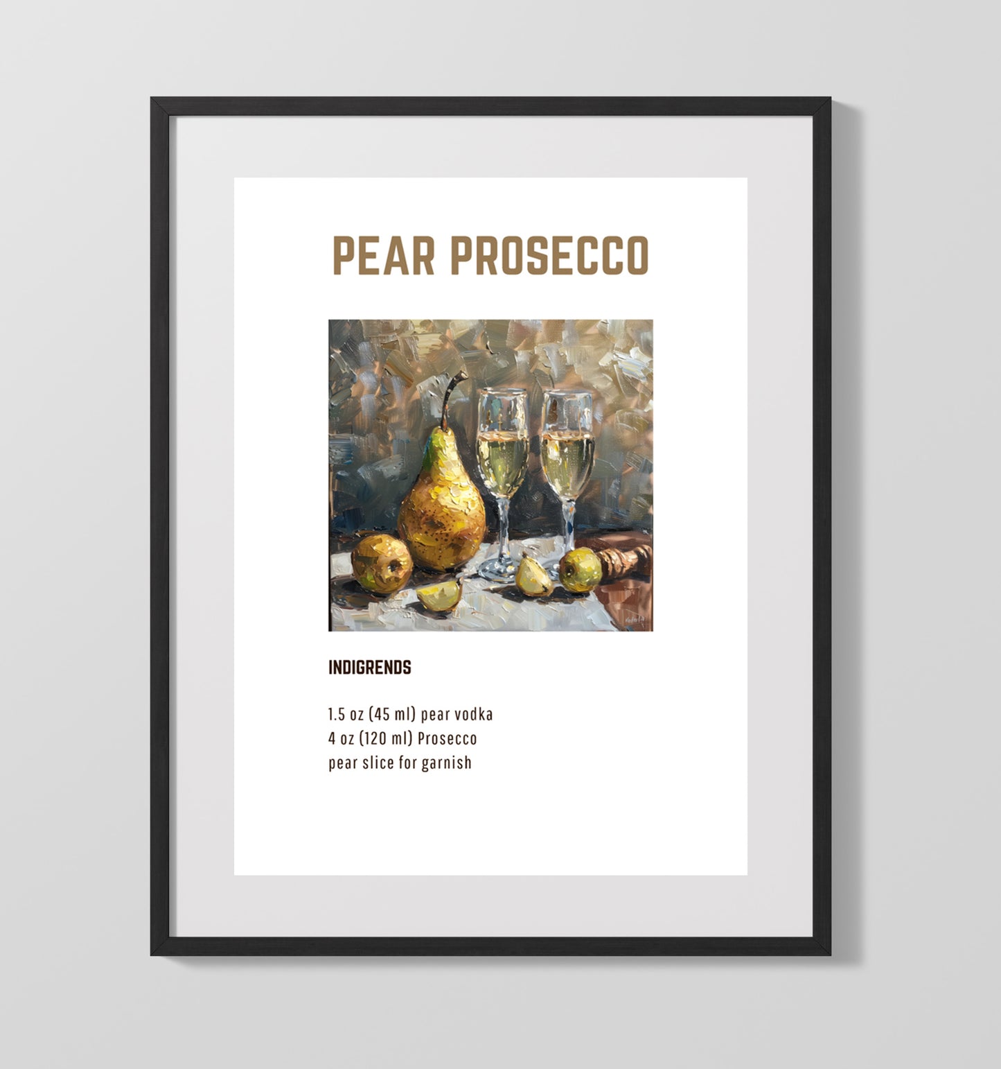 Pear Prosecco 16x20 Unframed Print cocktail recipe wall art