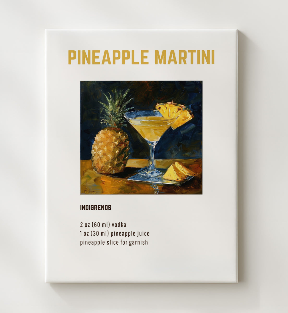 Pineapple Martini - Tropical Pineapple Vodka Martini - 20x24 Canvas