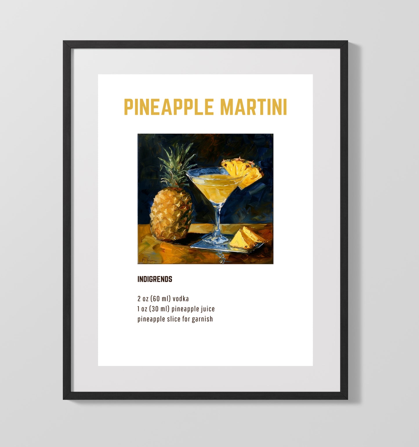 Pineapple Martini 16x20 Unframed Print cocktail recipe wall art