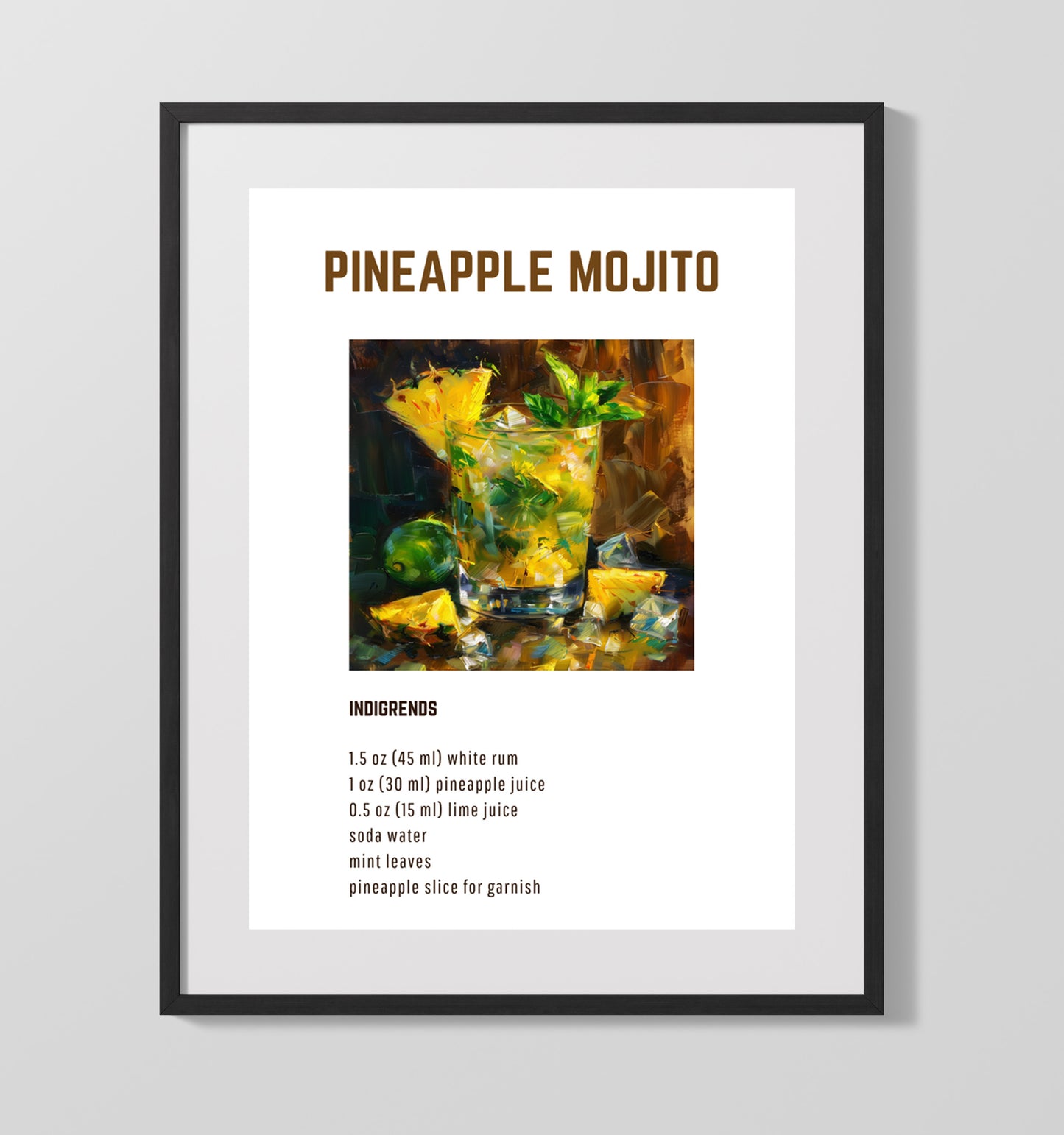 Pineapple Mojito 16x20 Unframed Print cocktail recipe wall art