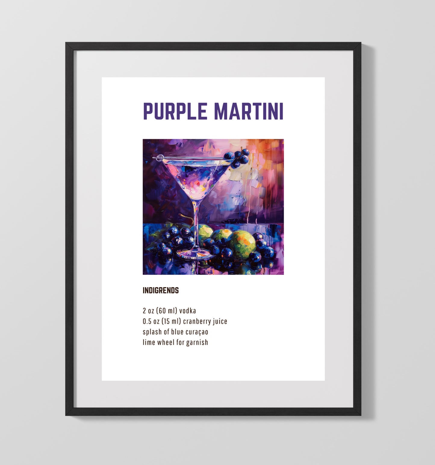 Purple Martini 16x20 Unframed Print cocktail recipe wall art