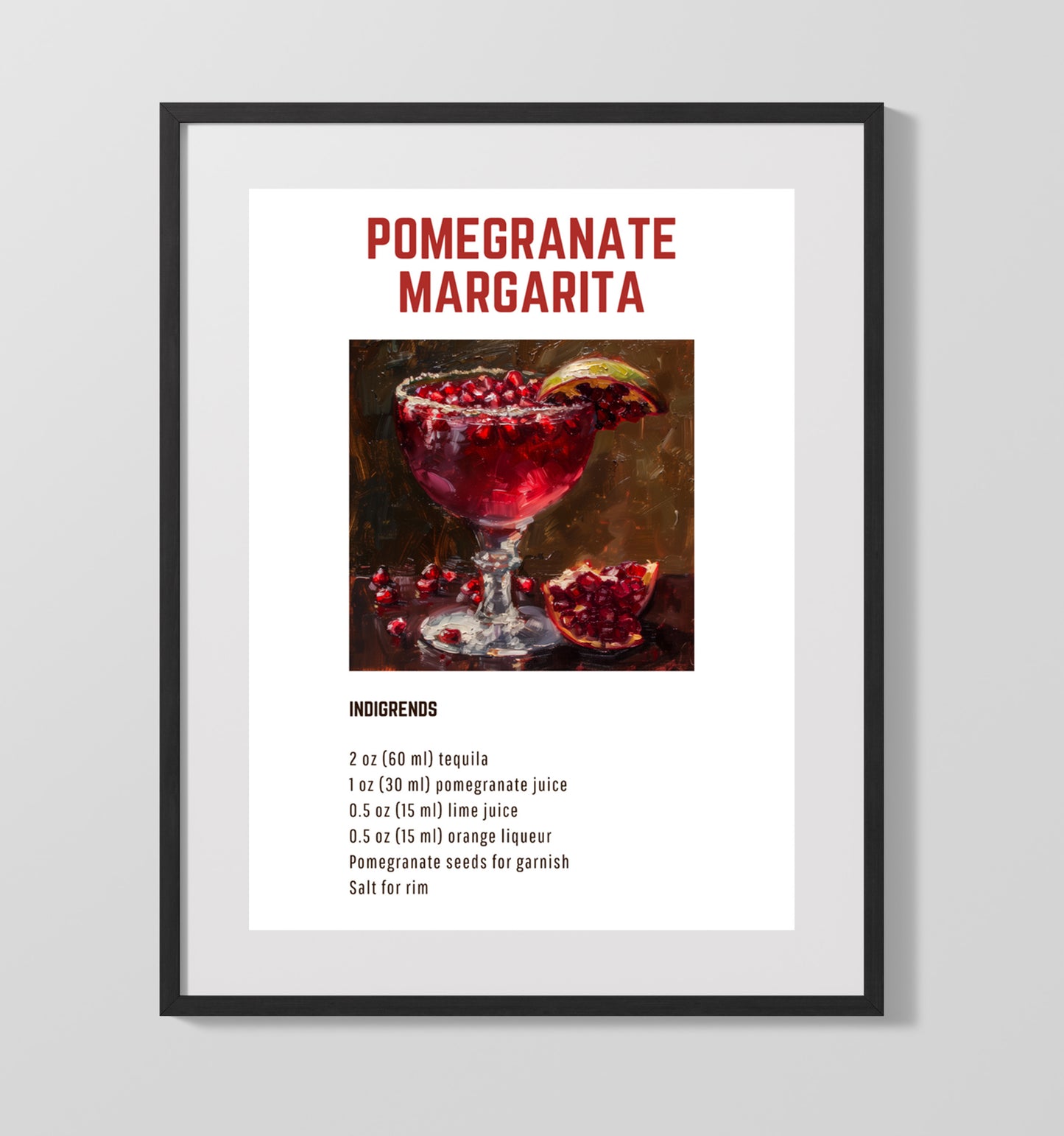 Raspberry Daiquiri 16x20 Unframed Print cocktail recipe wall art