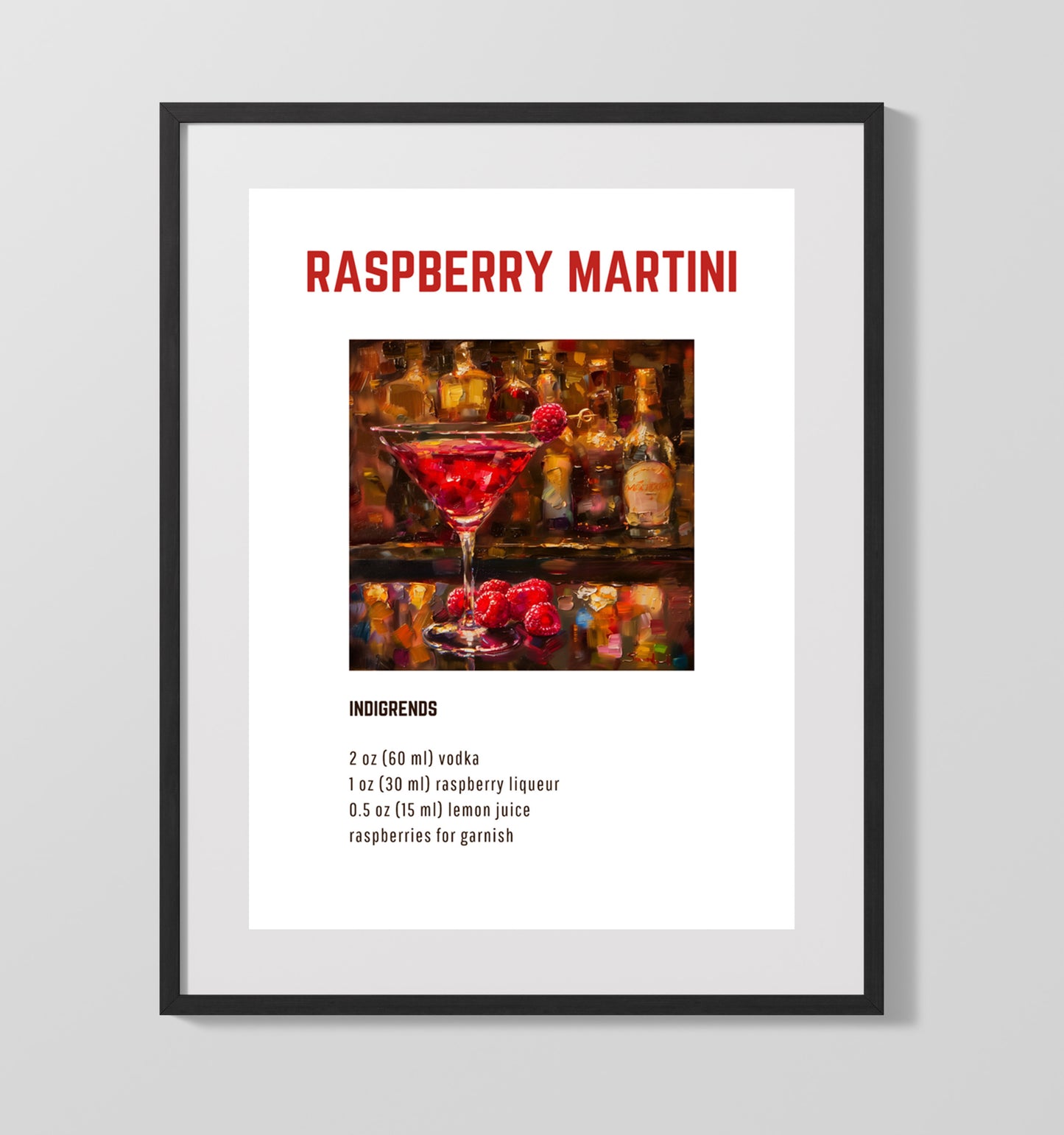 Raspberry Martini 16x20 Unframed Print cocktail recipe wall art