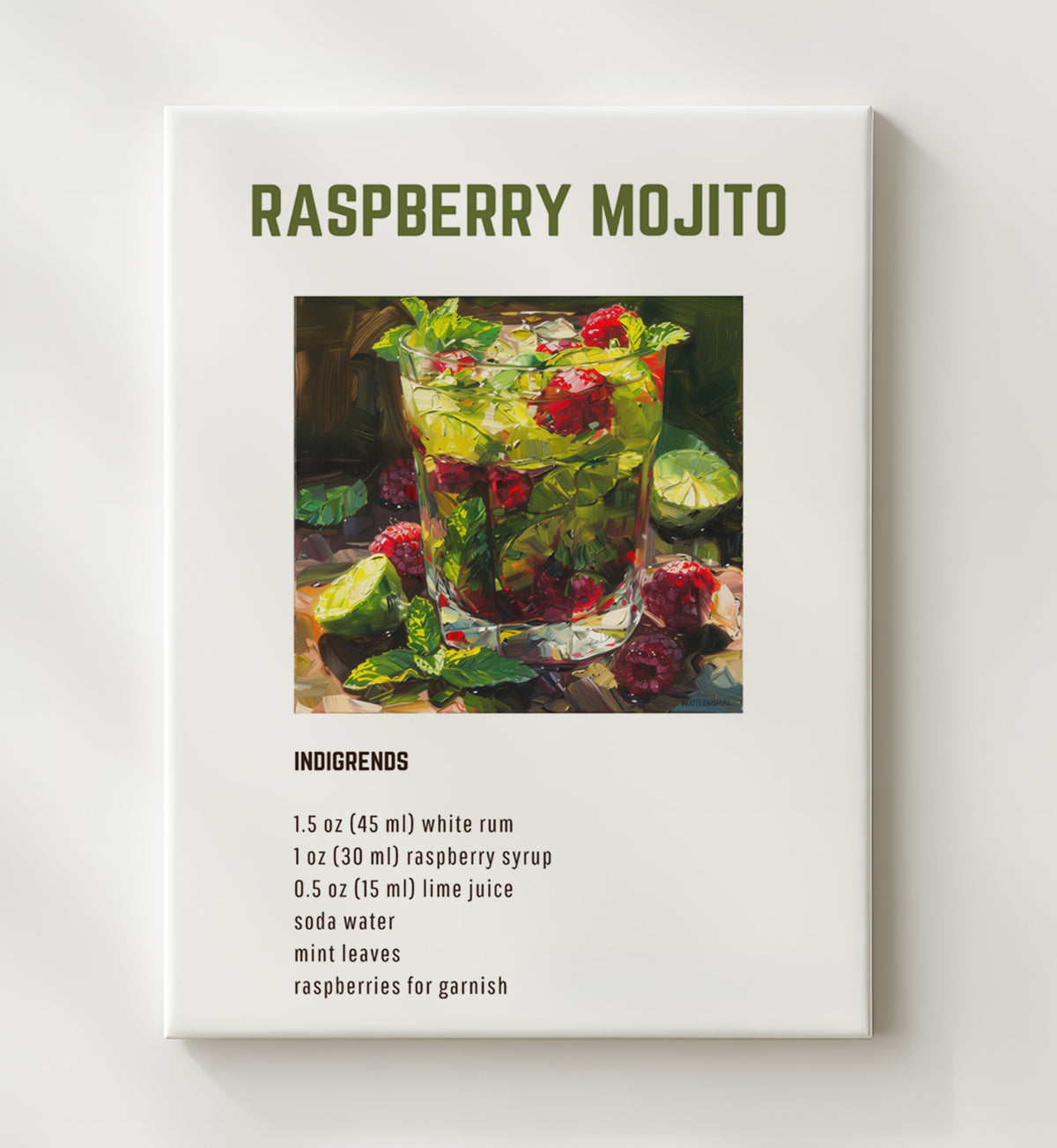 Raspberry Mojito - Berry Citrus Mint Refresher - 20x24 Canvas