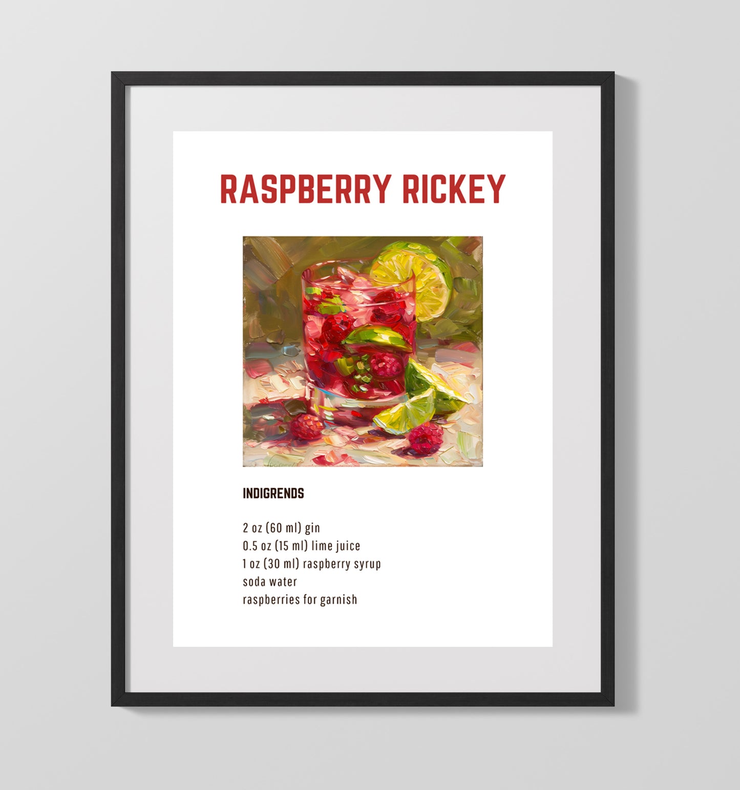 Raspberry Rickey 16x20 Unframed Print cocktail recipe wall art