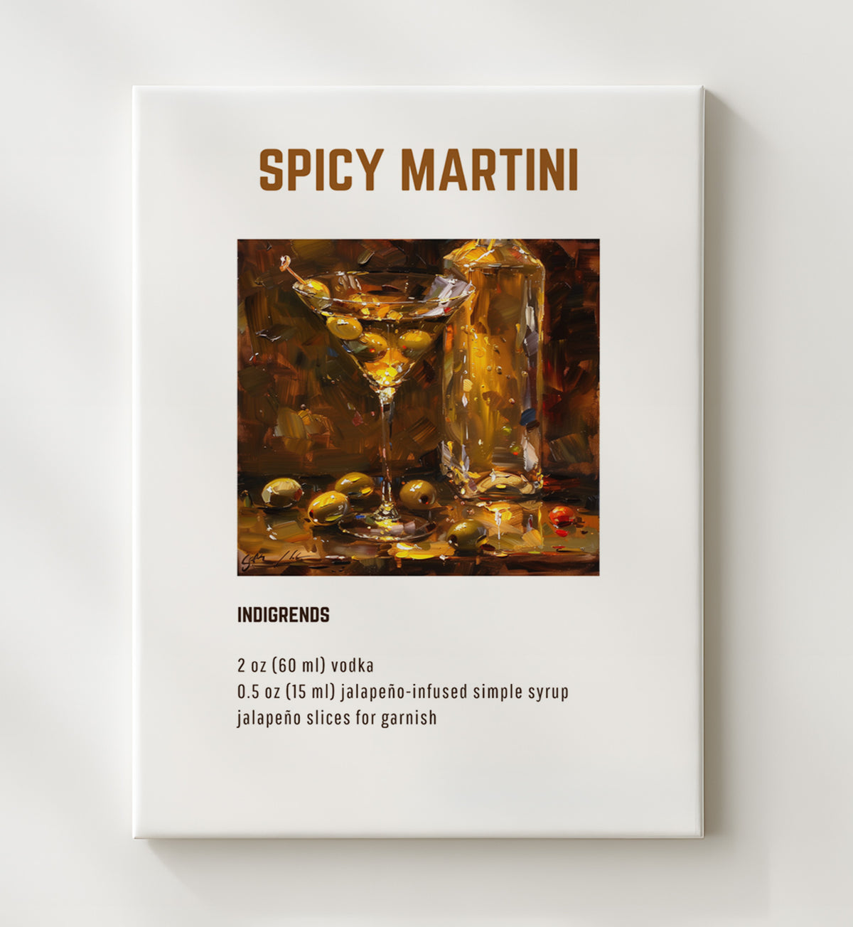 Spicy Martini - Jalapeño Infused Spicy Vodka Martini - 20x24 Canvas