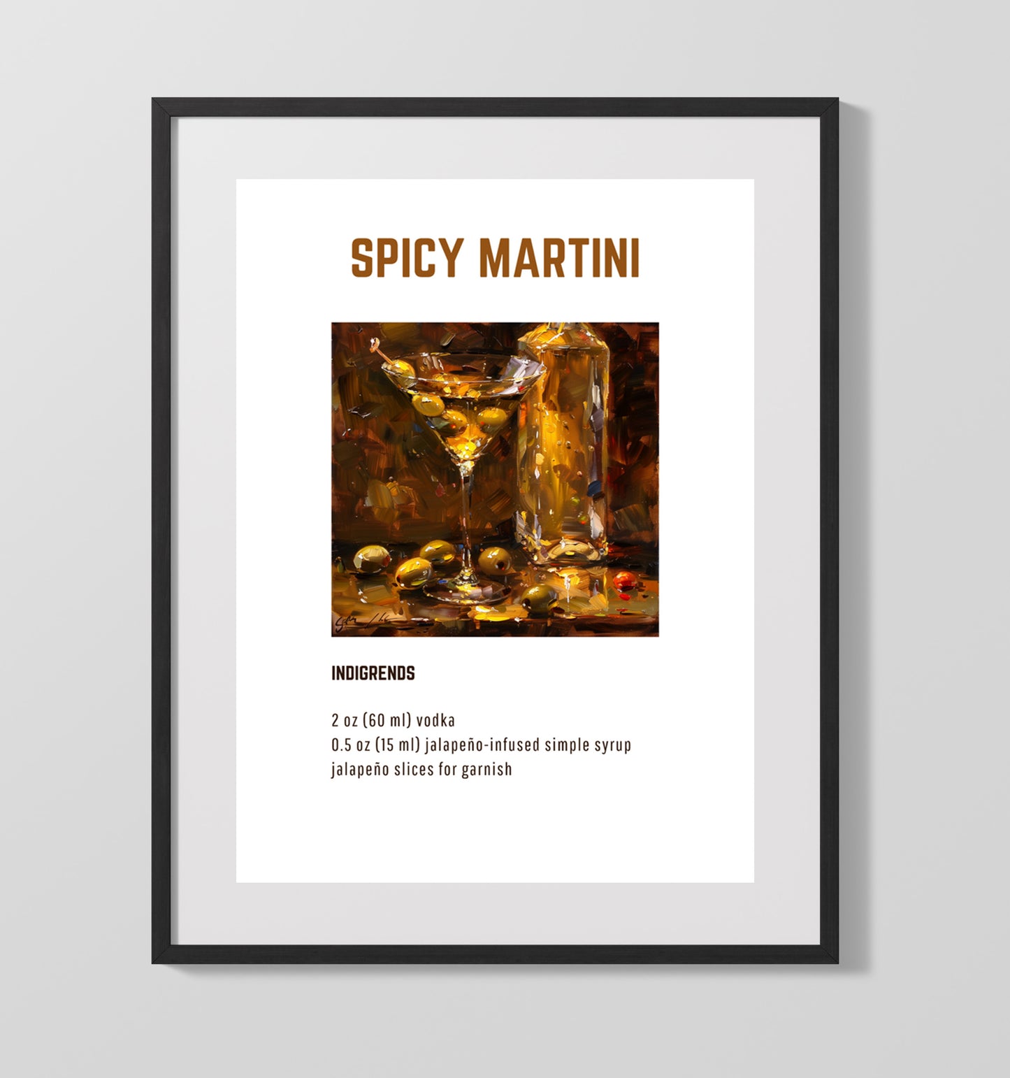 Spicy Martini 16x20 Unframed Print cocktail recipe wall art