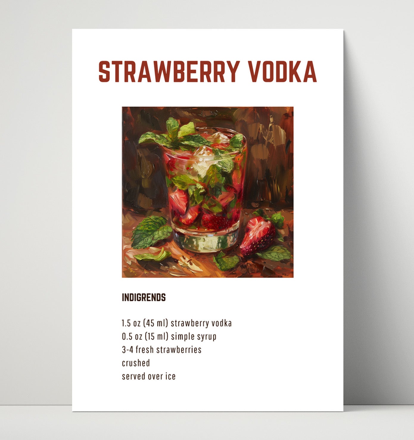 Strawberry Vodka 16x20 Unframed Print cocktail recipe wall art print – Cocktail Recipies decor